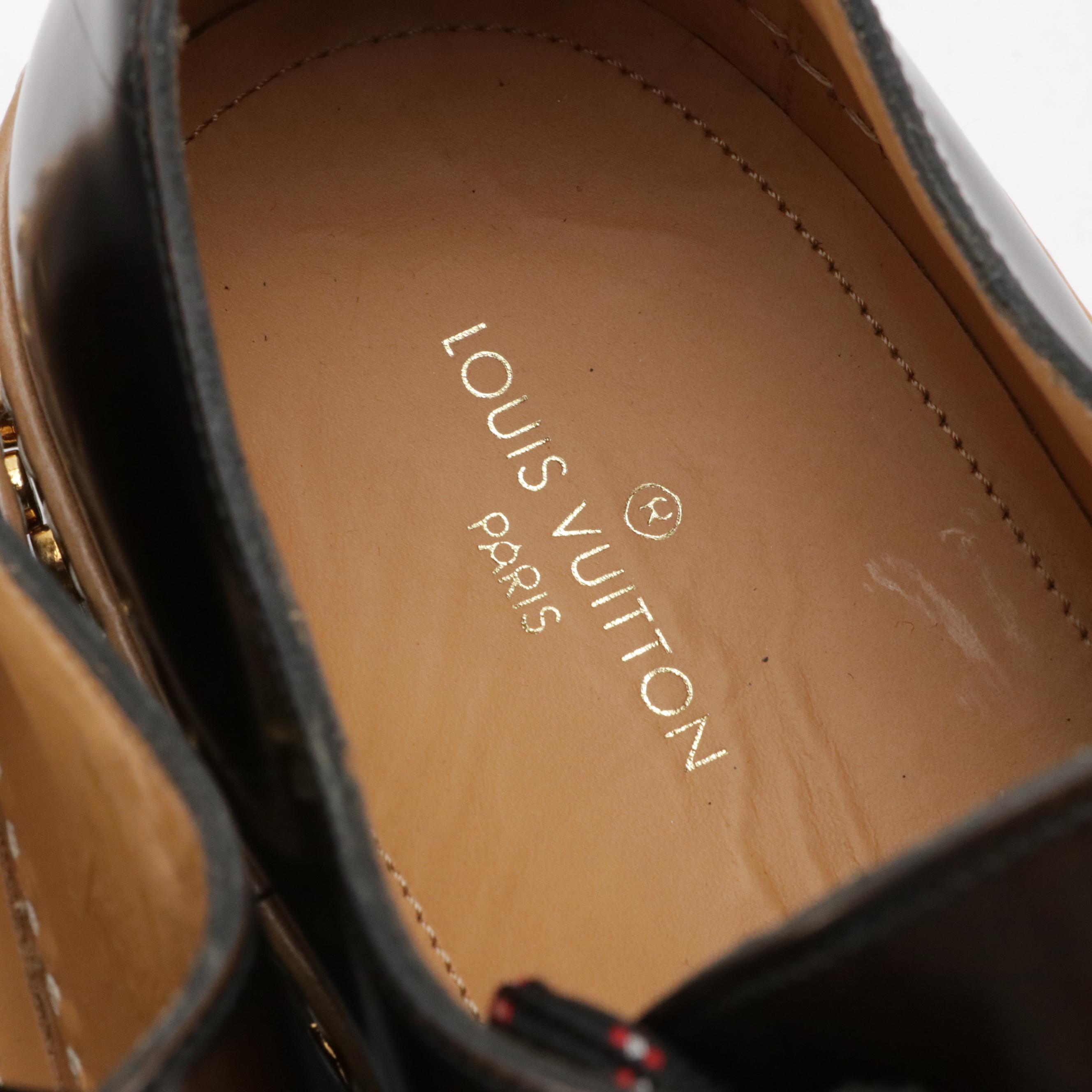 Men's Louis Vuitton Studded Woodcut Platform Derby Loafers in Dark Brown Leather