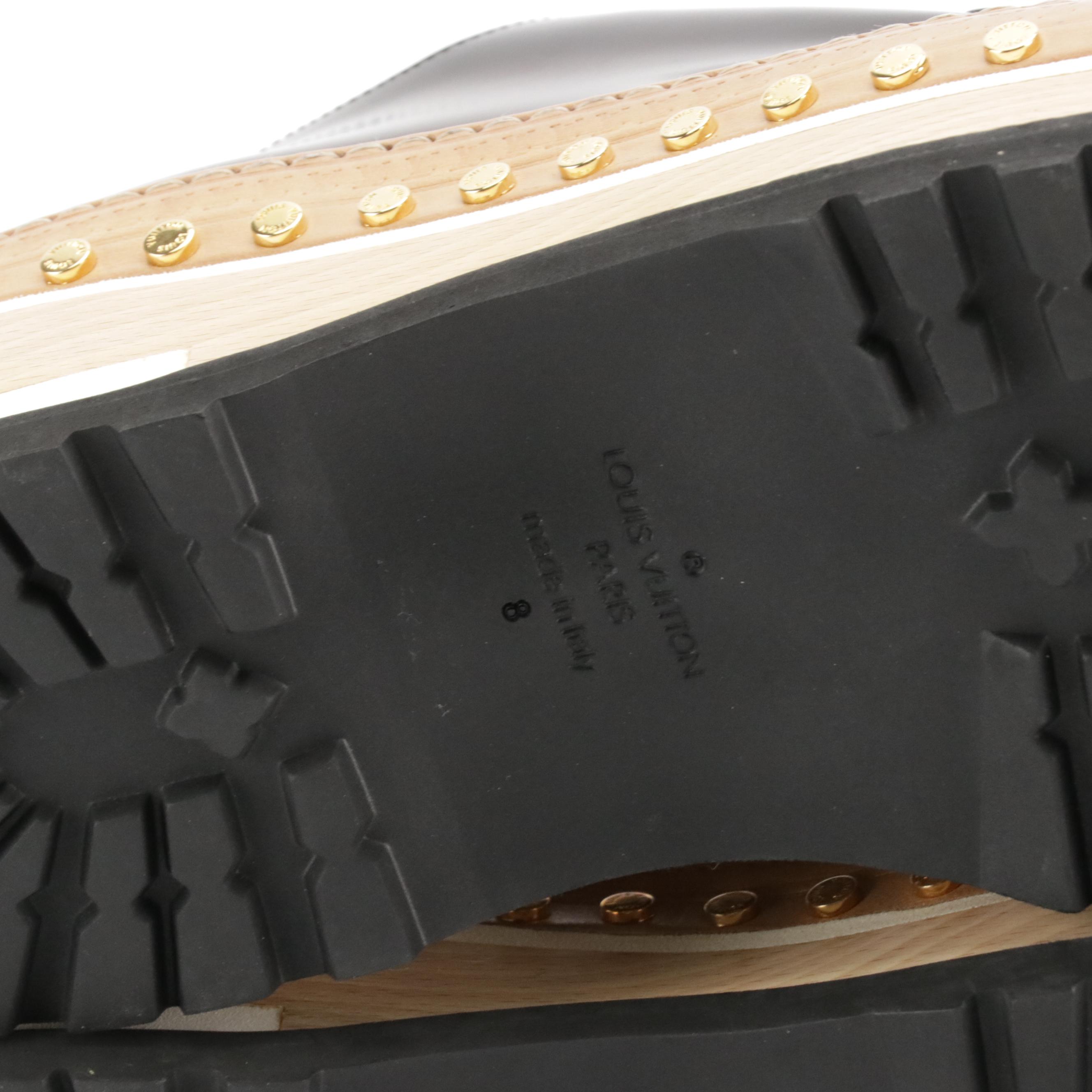 Men's Louis Vuitton Studded Woodcut Platform Derby Loafers in Dark Brown Leather