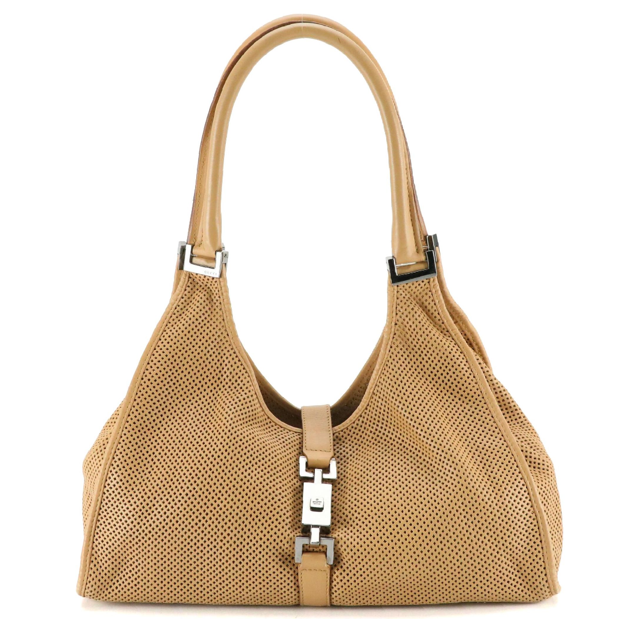 Gucci Bardot Bag in Laser-Cut Neutral Leather with Pouch