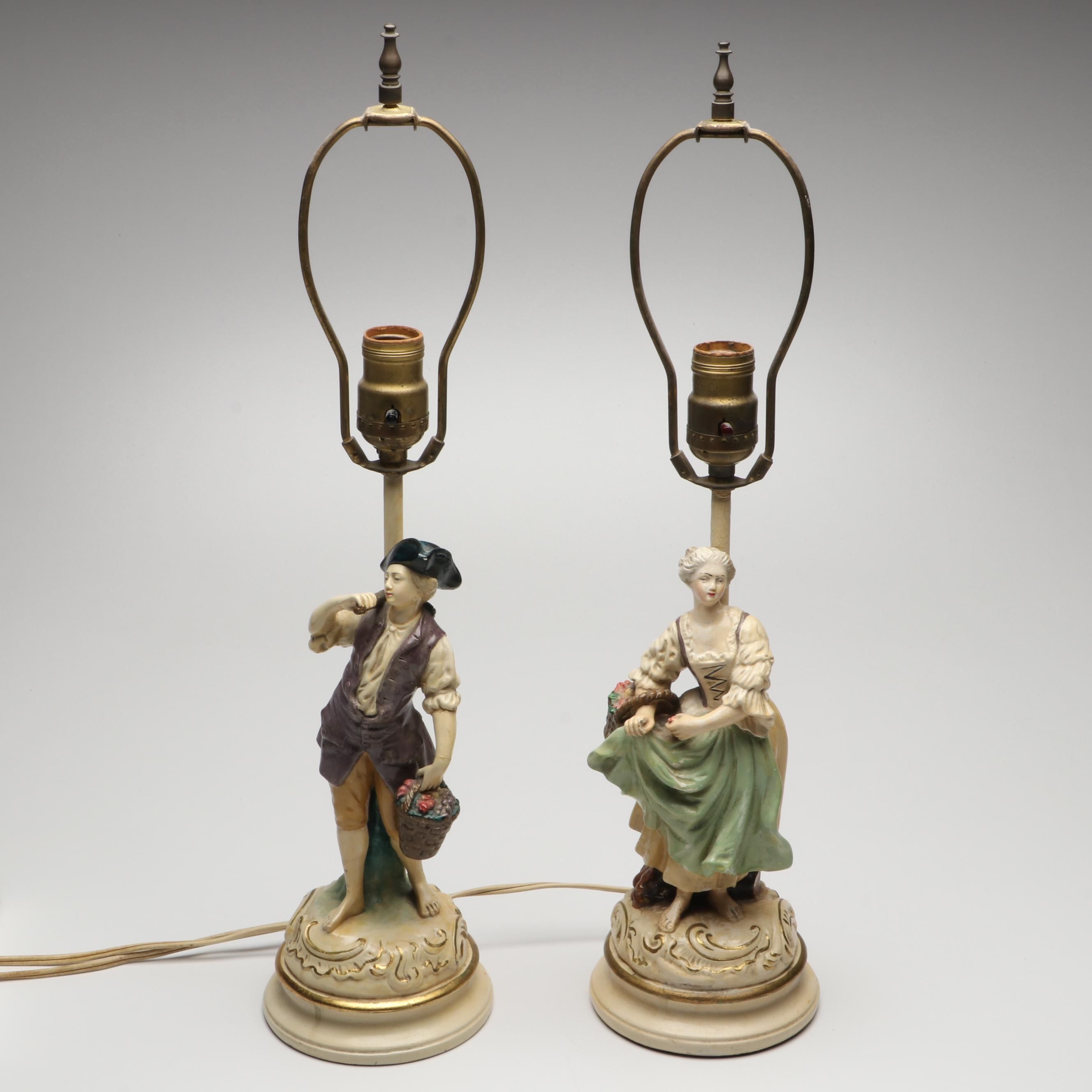 Pair of Borghese Chalkware Figural Table Lamps, Mid-20th Century
