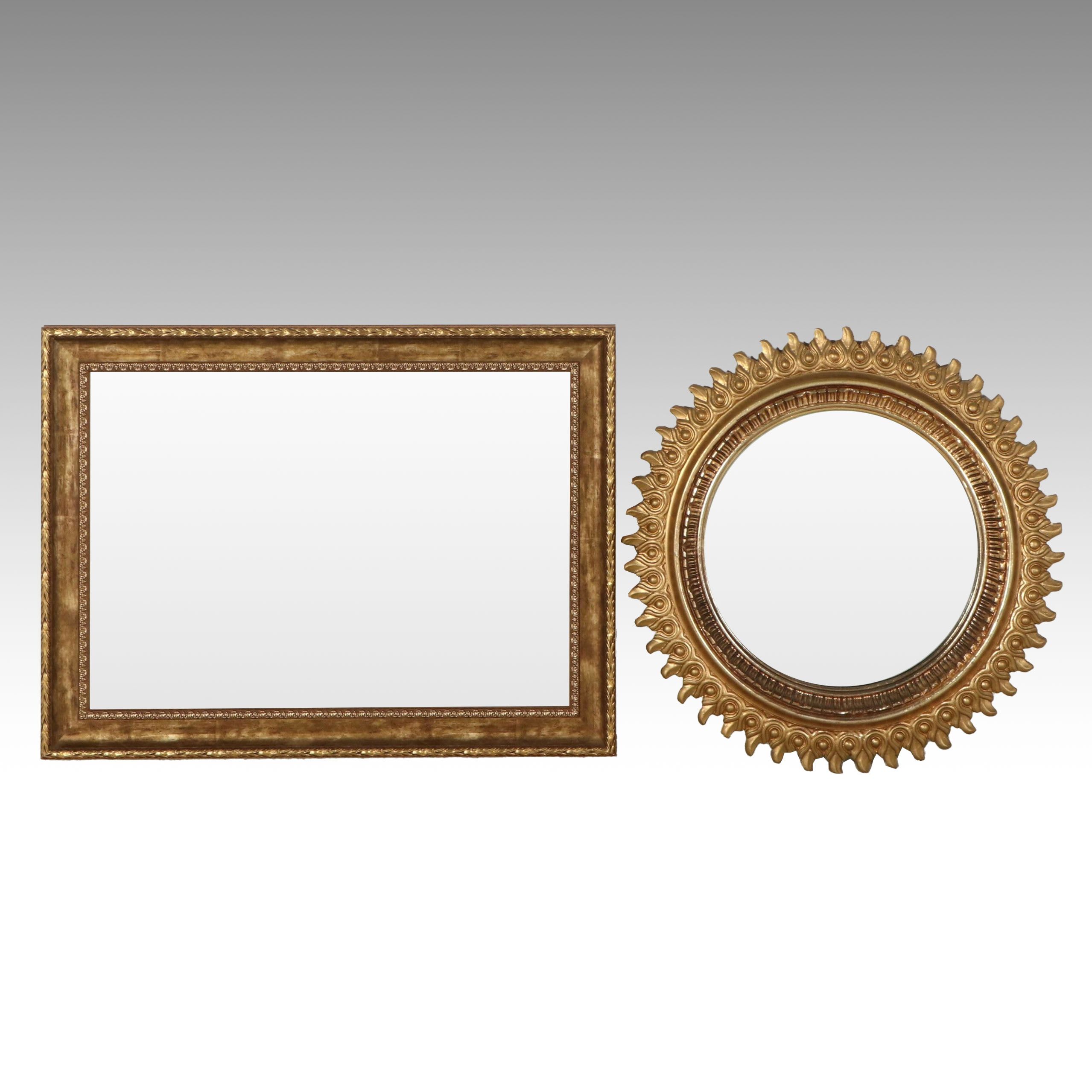Regency Style Gilt Sunburst and Other Rectangular Wall Mirror