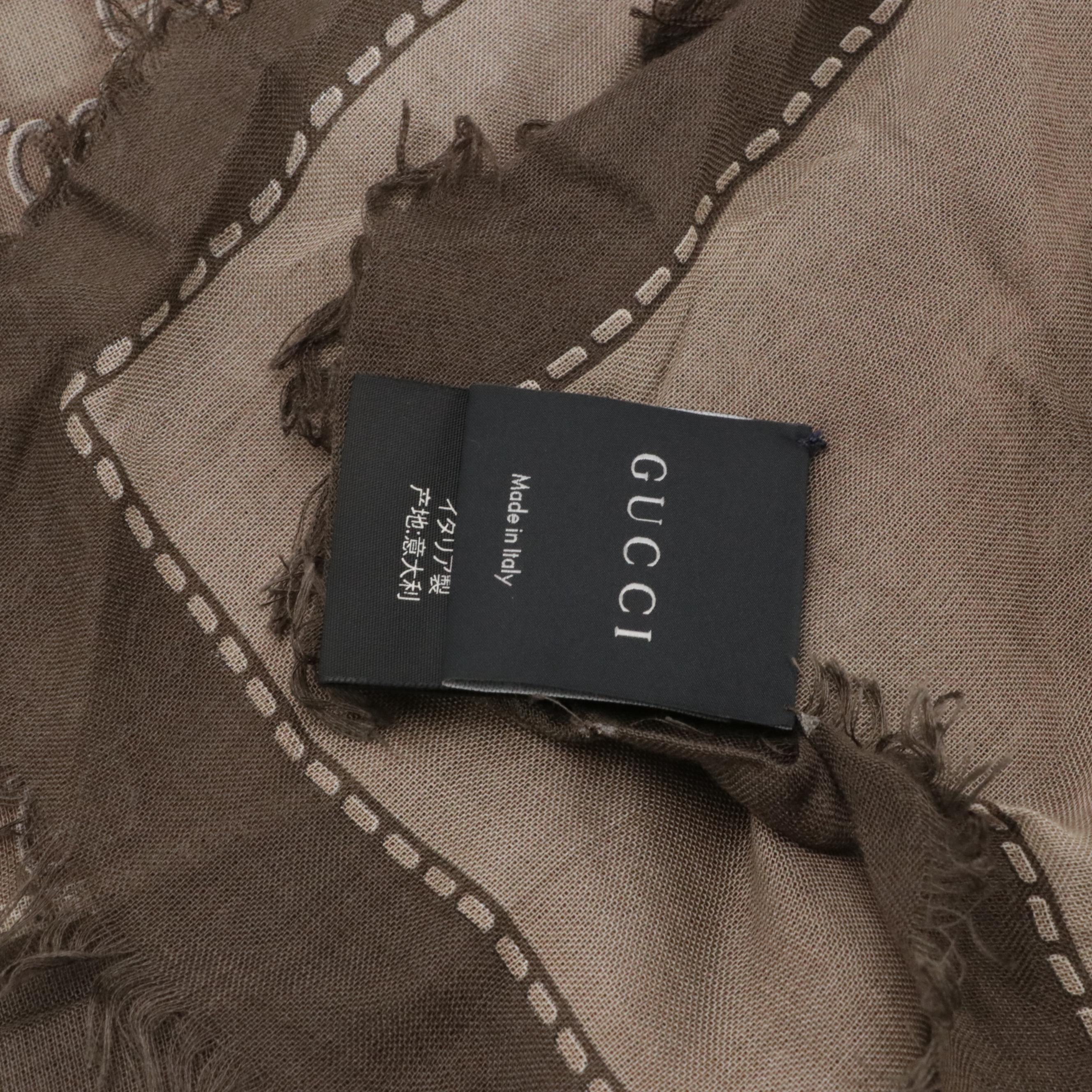 Gucci Brown Ombre Shadow GG Print Shawl Scarf
