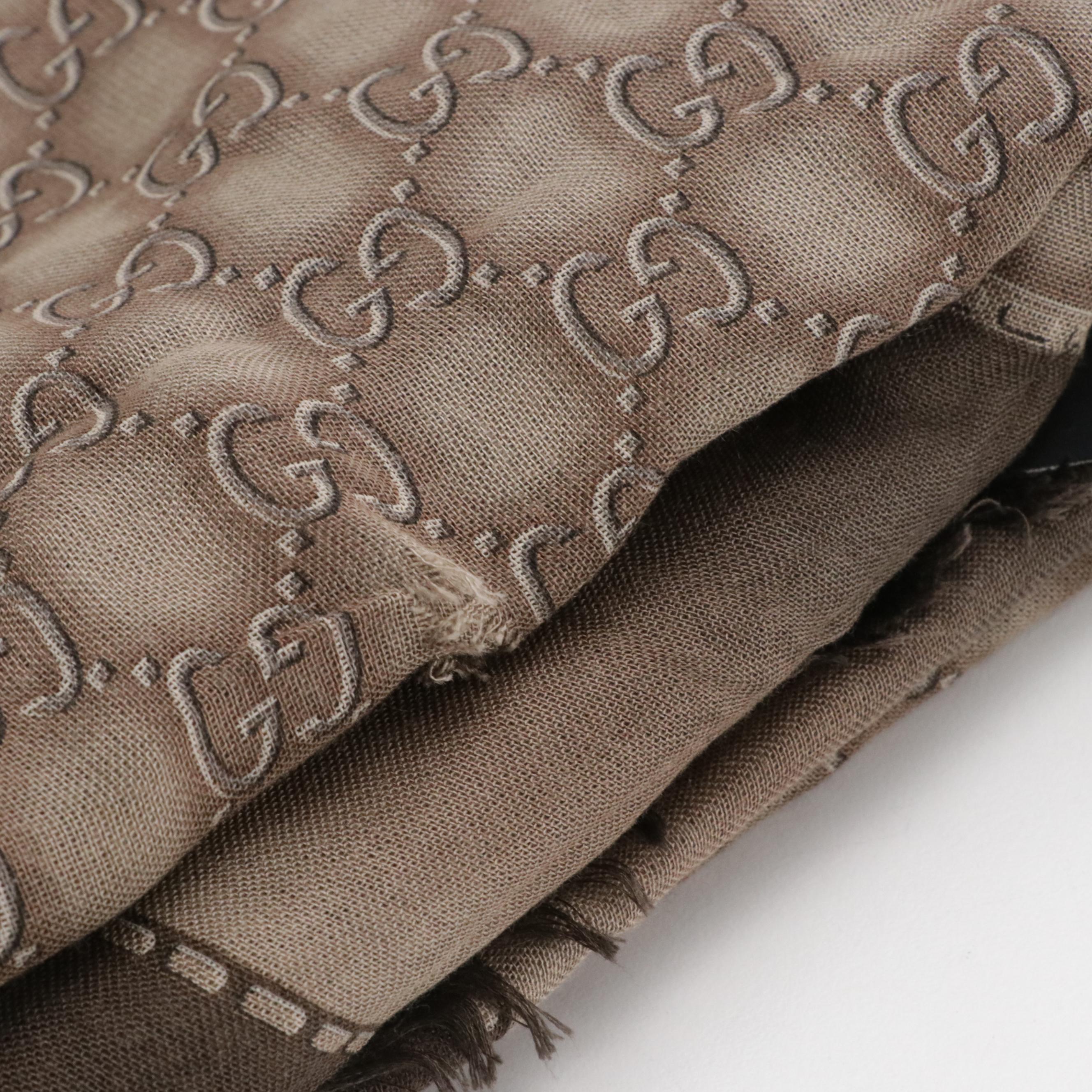 Gucci Brown Ombre Shadow GG Print Shawl Scarf