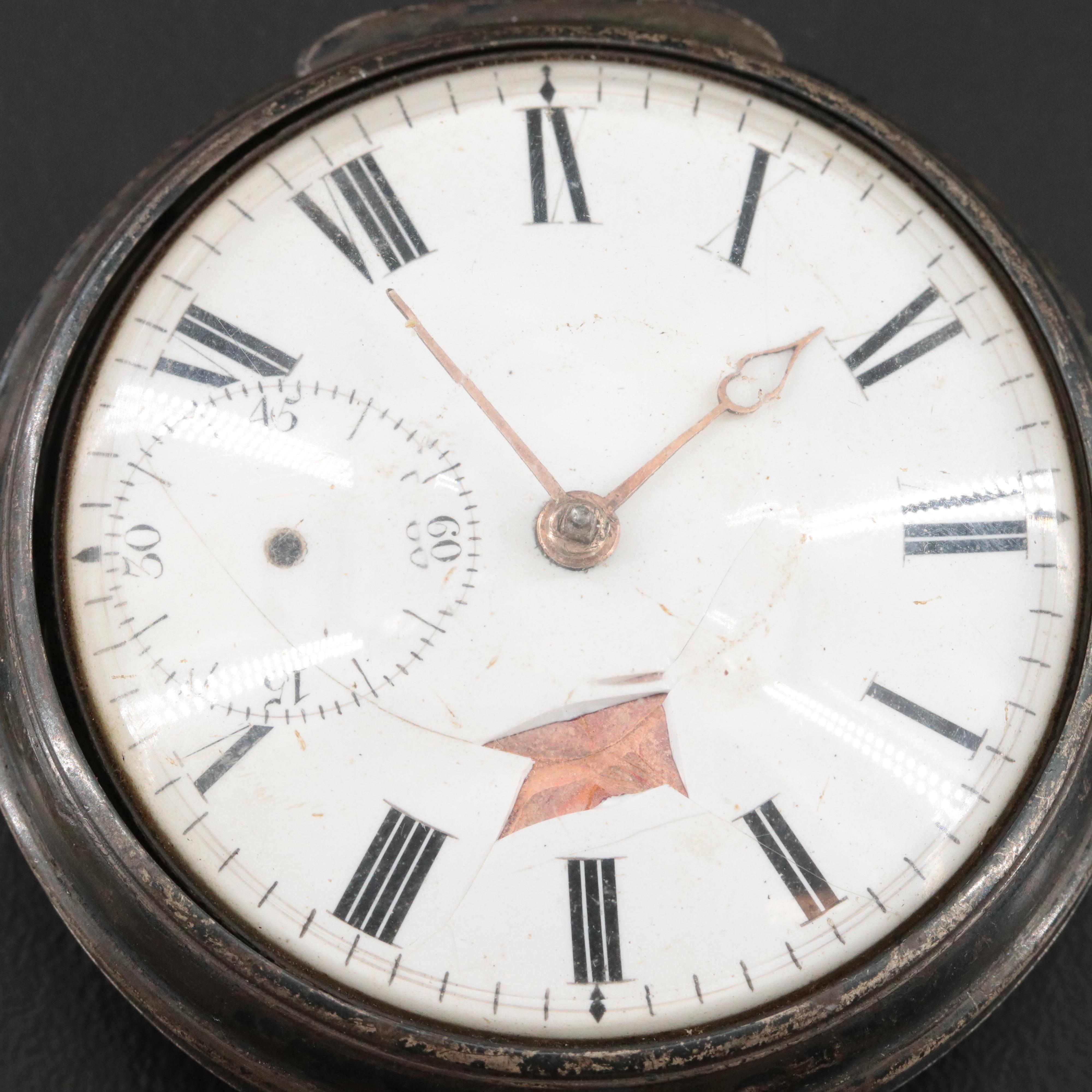 Antique Sterling D. Campbell Verge Fusee Pocket Watch, Stopwatch and Compass