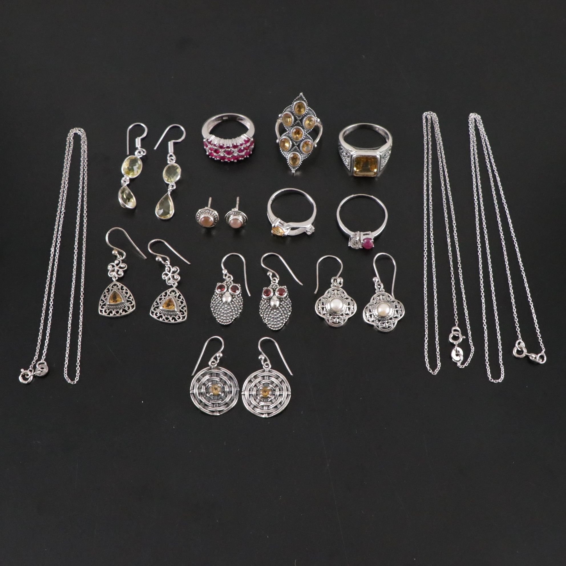 14 Assorted Sterling Silver Rings, Necklaces and Earrings