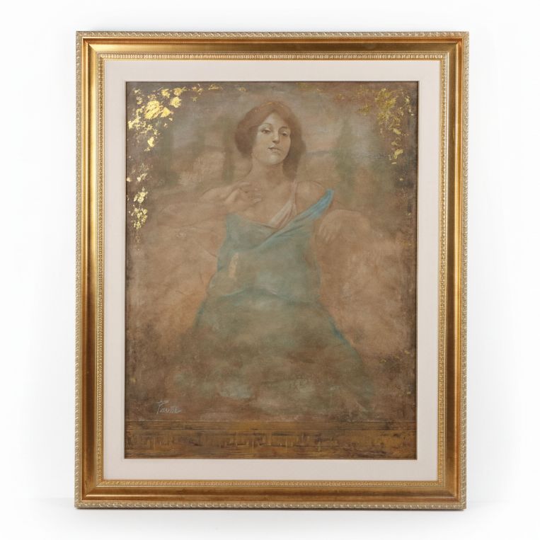 JD Parrish Embellished Giclée of Woman in Loose Blue Dress, Late 20th Century