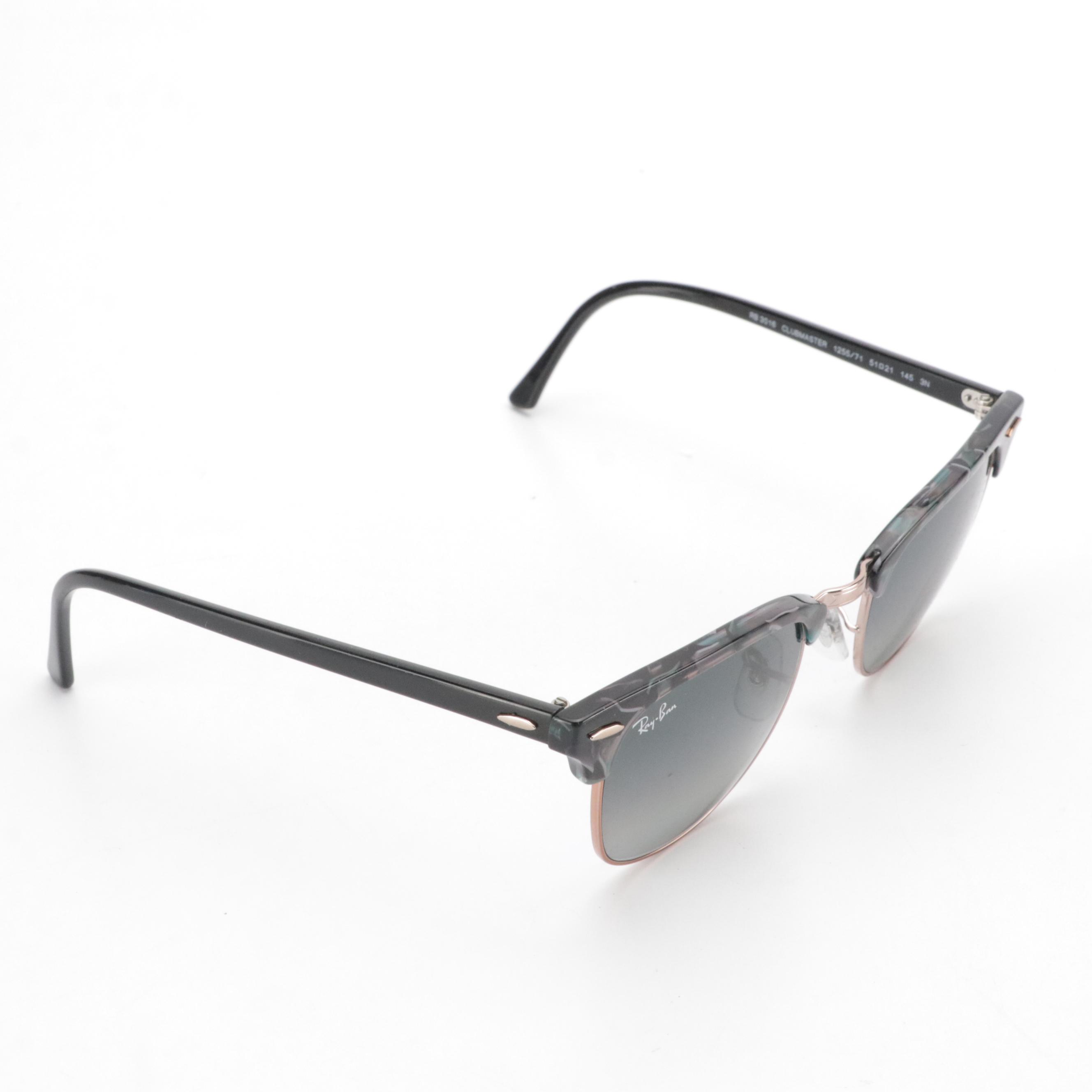 Ray-Ban RB 3016 Clubmaster 1255/71 Unisex Green Fleck Sunglasses in Case