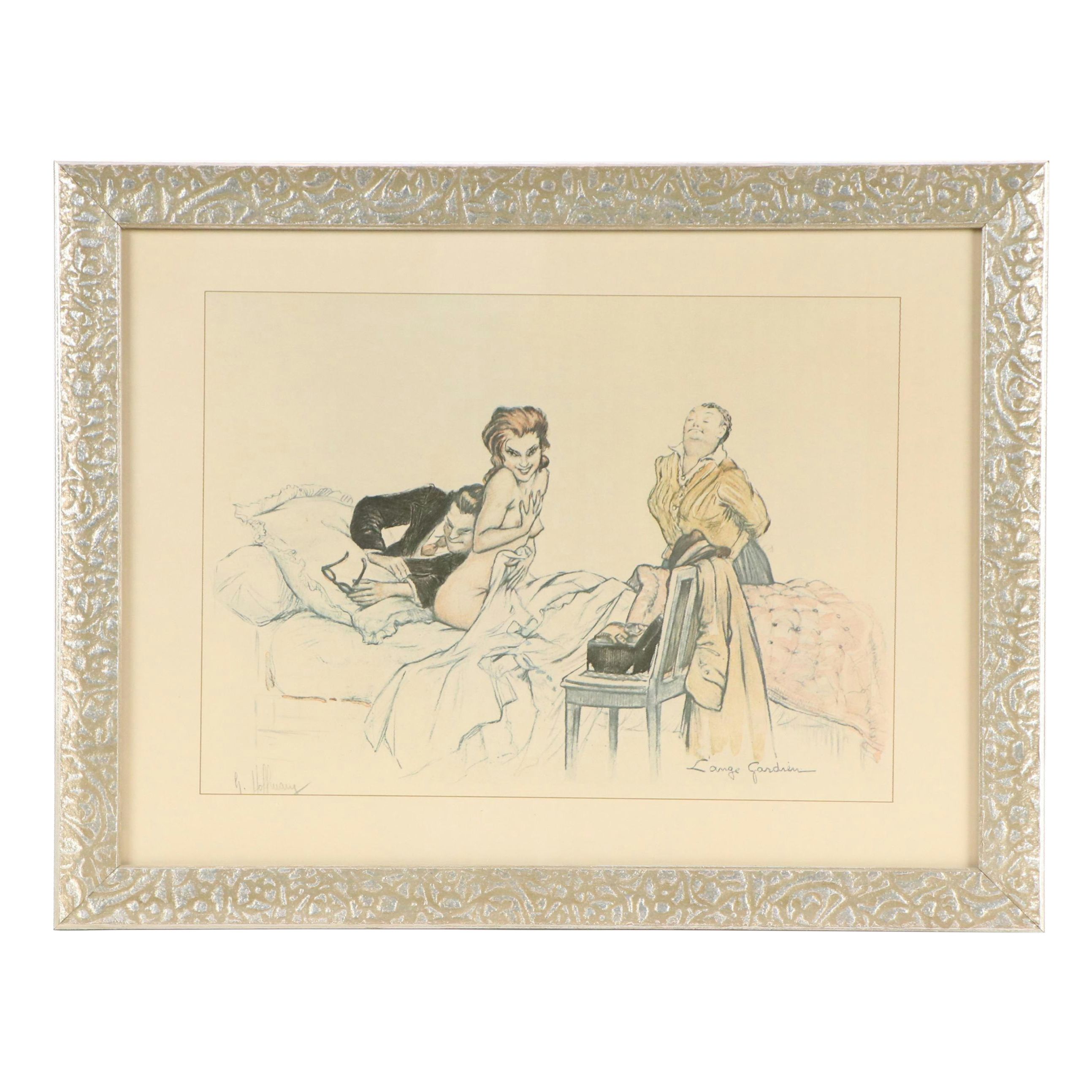 After Gaston Hoffmann Offset Lithograph "L'Ange Gardien," Late 20th Century