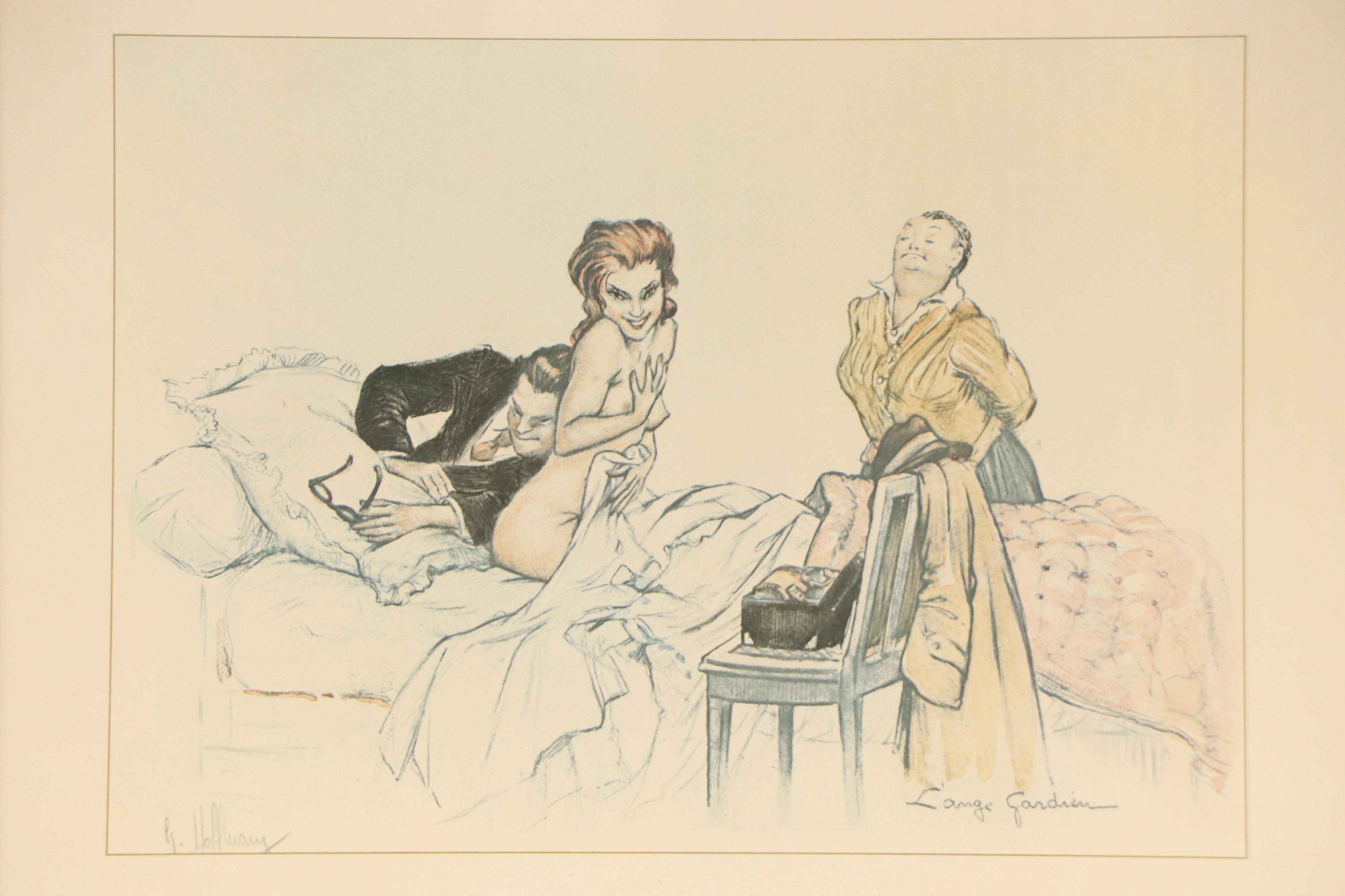 After Gaston Hoffmann Offset Lithograph "L'Ange Gardien," Late 20th Century