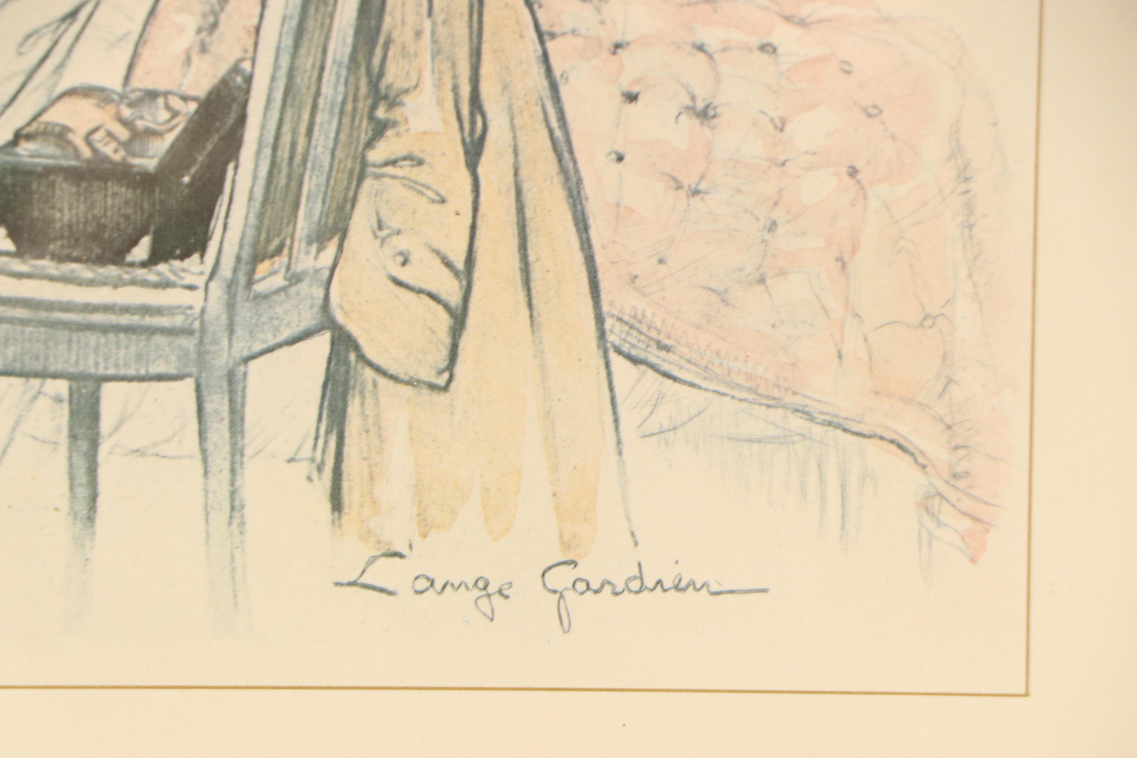 After Gaston Hoffmann Offset Lithograph "L'Ange Gardien," Late 20th Century
