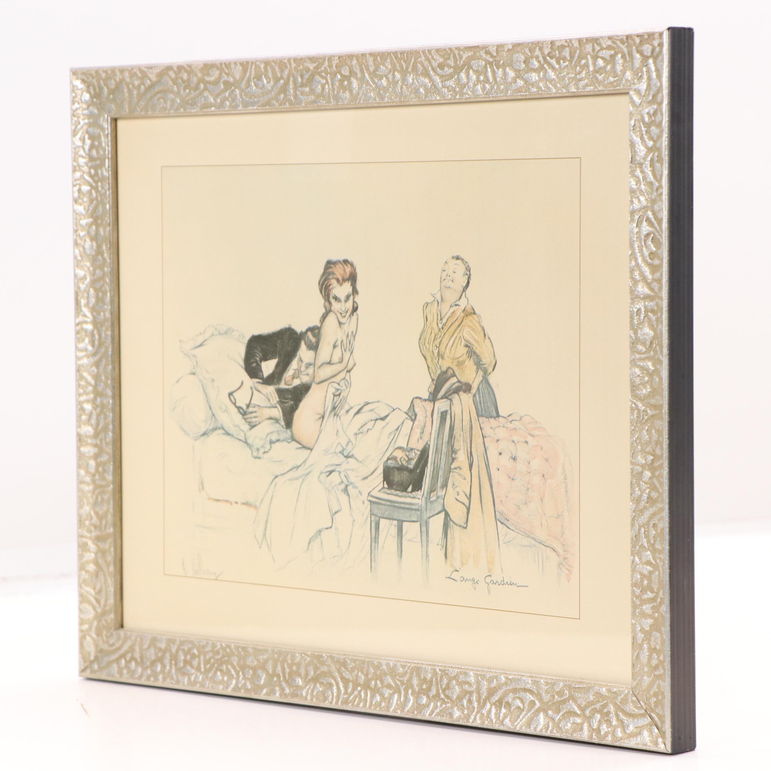 After Gaston Hoffmann Offset Lithograph "L'Ange Gardien," Late 20th Century