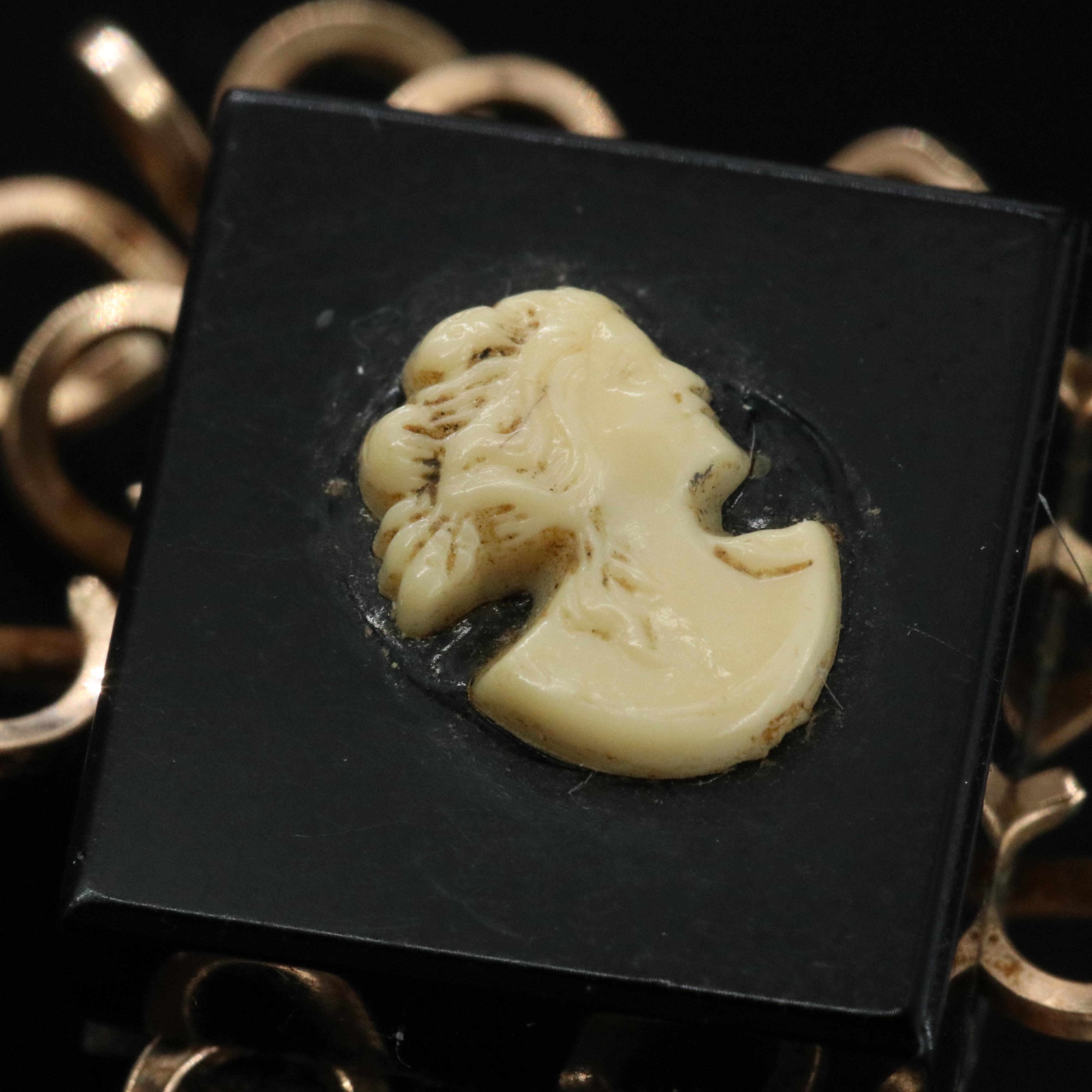 Vintage Gold-Filled Cameo and Rhinestone Enhancer Pendant with Clip On Earrings