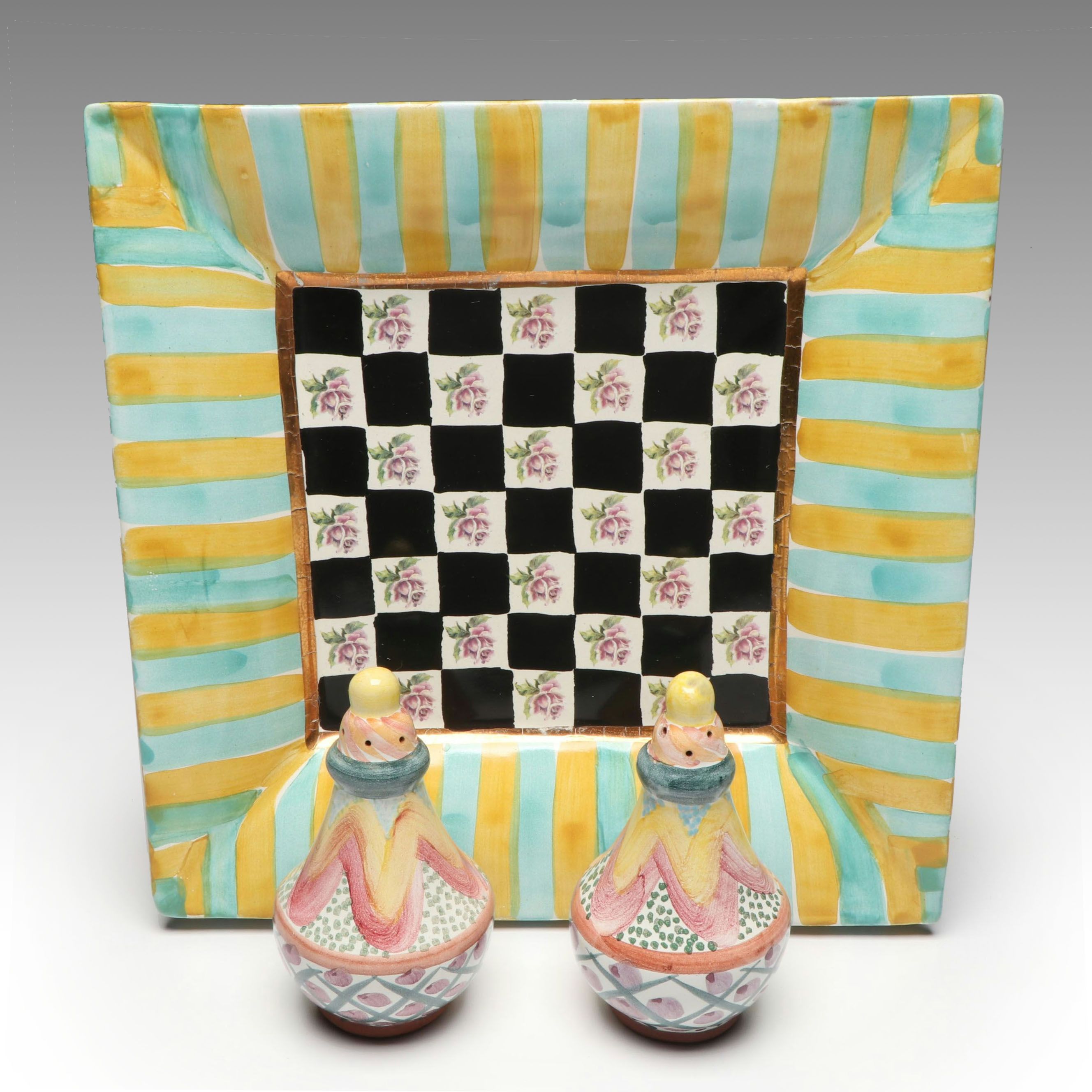 MacKenzie-Childs "Torquay Kelp Urchin" Ceramic Square Plate and Shakers