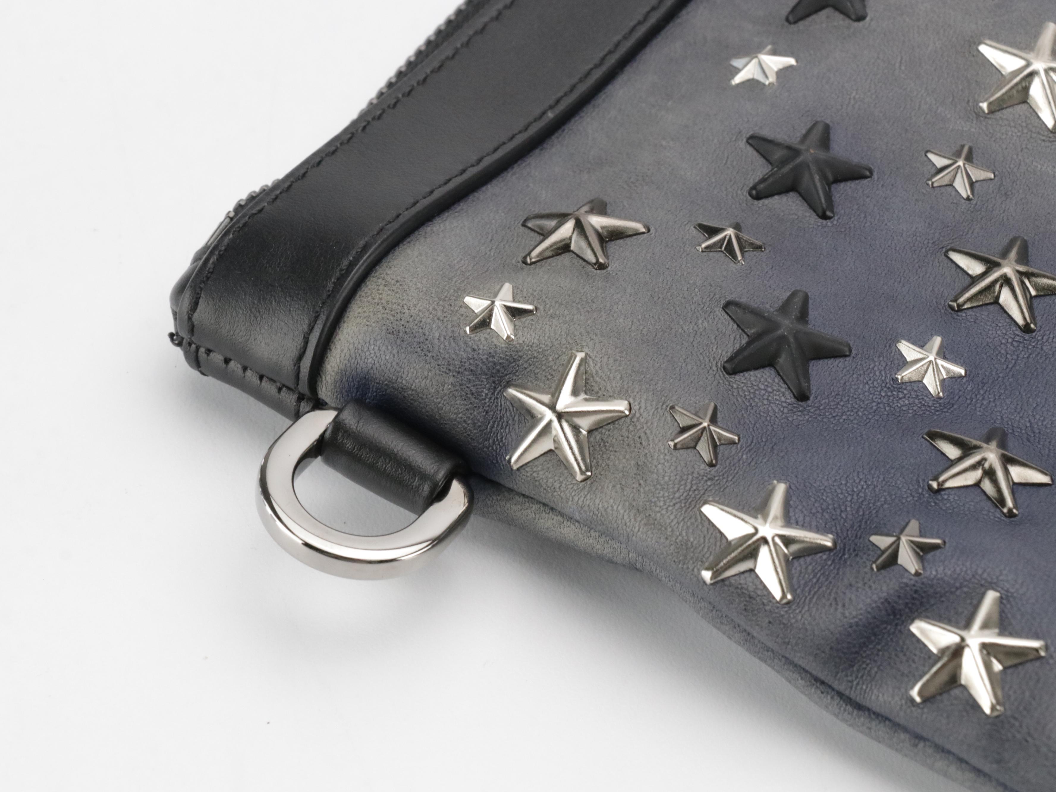 Jimmy Choo Star Studded Zip Pouch in Deep Blue Leather