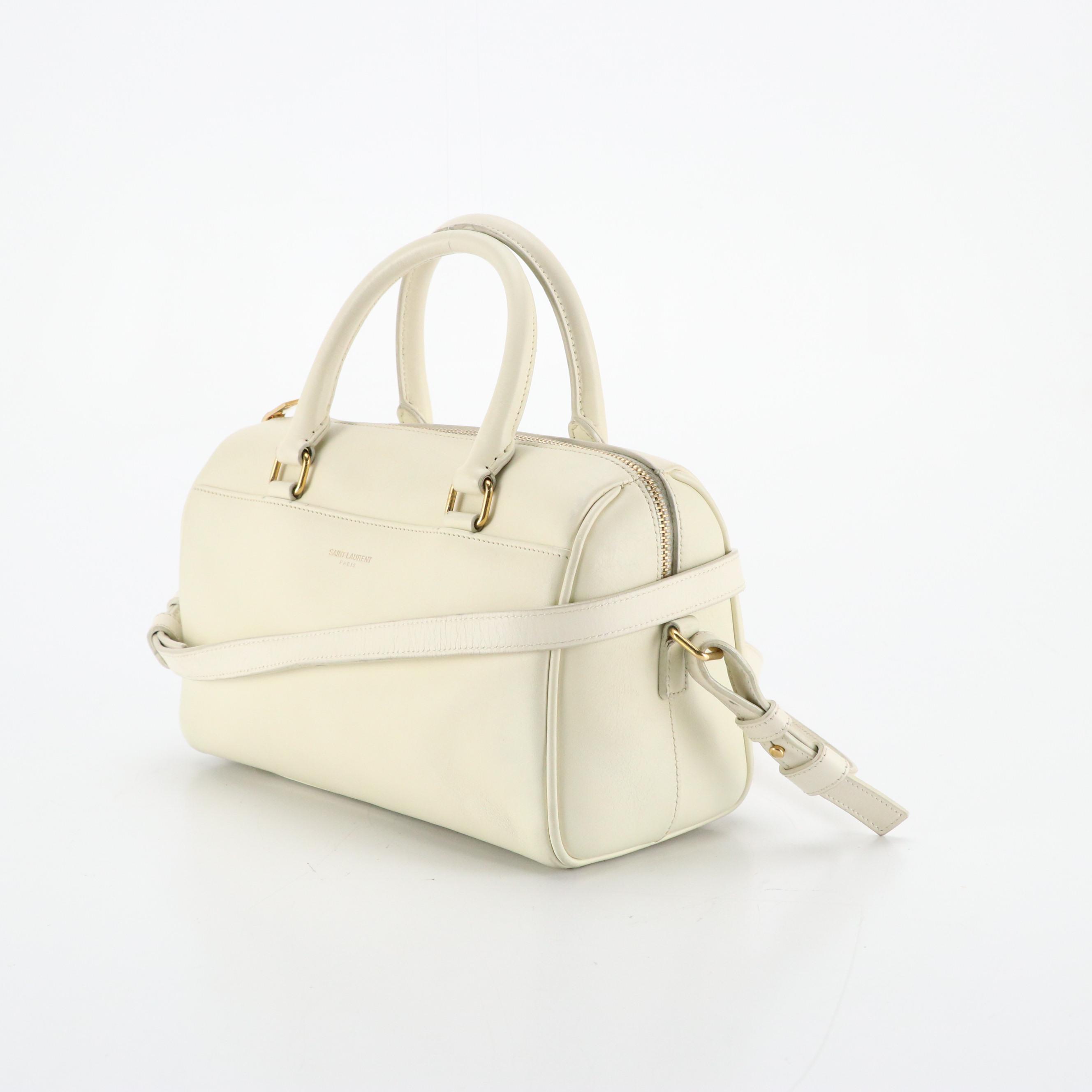 Saint Laurent Baby Duffle Two-Way Bag in White Calfskin Leather