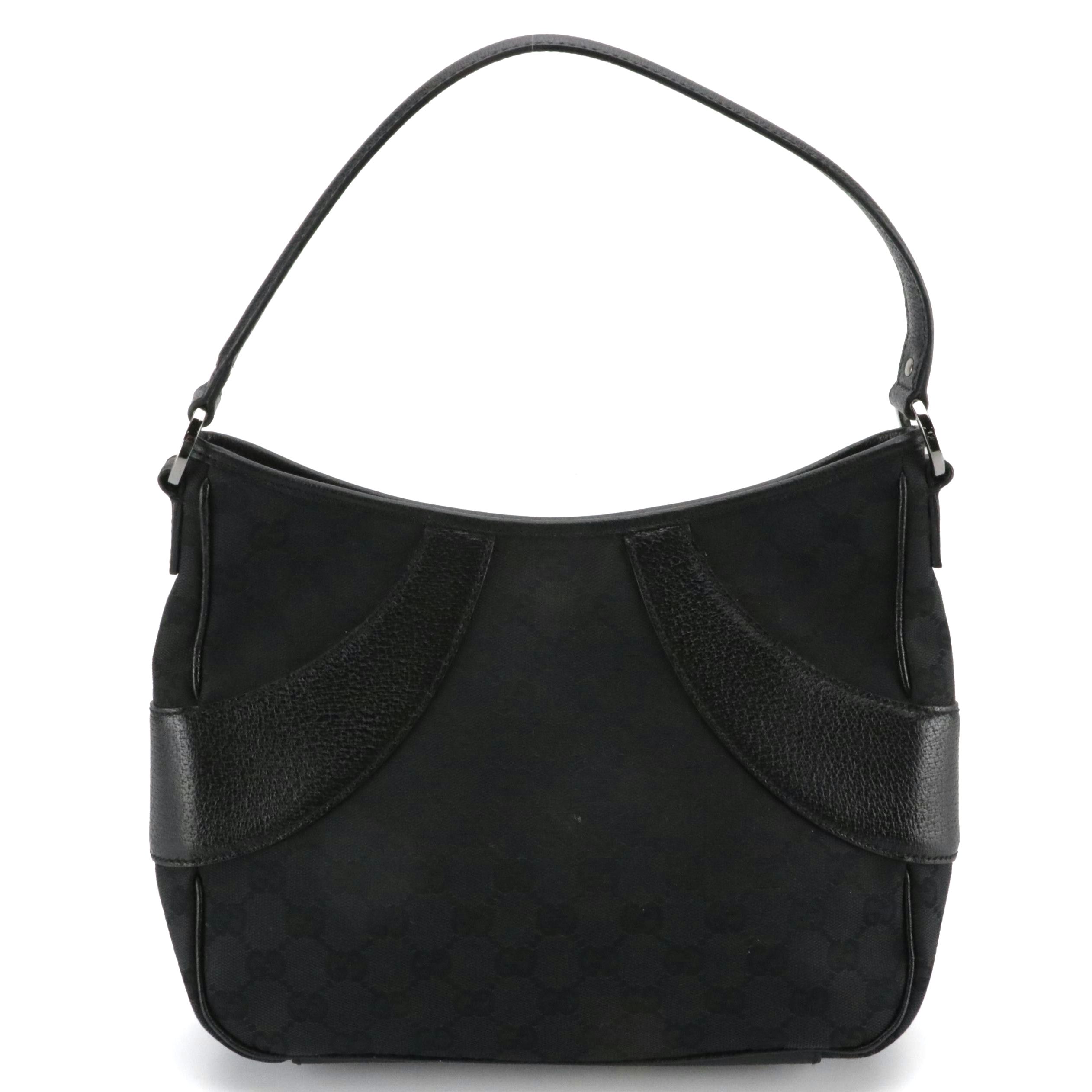 Gucci Shoulder Bag in Black GG Canvas and Cinghiale Leather Trim