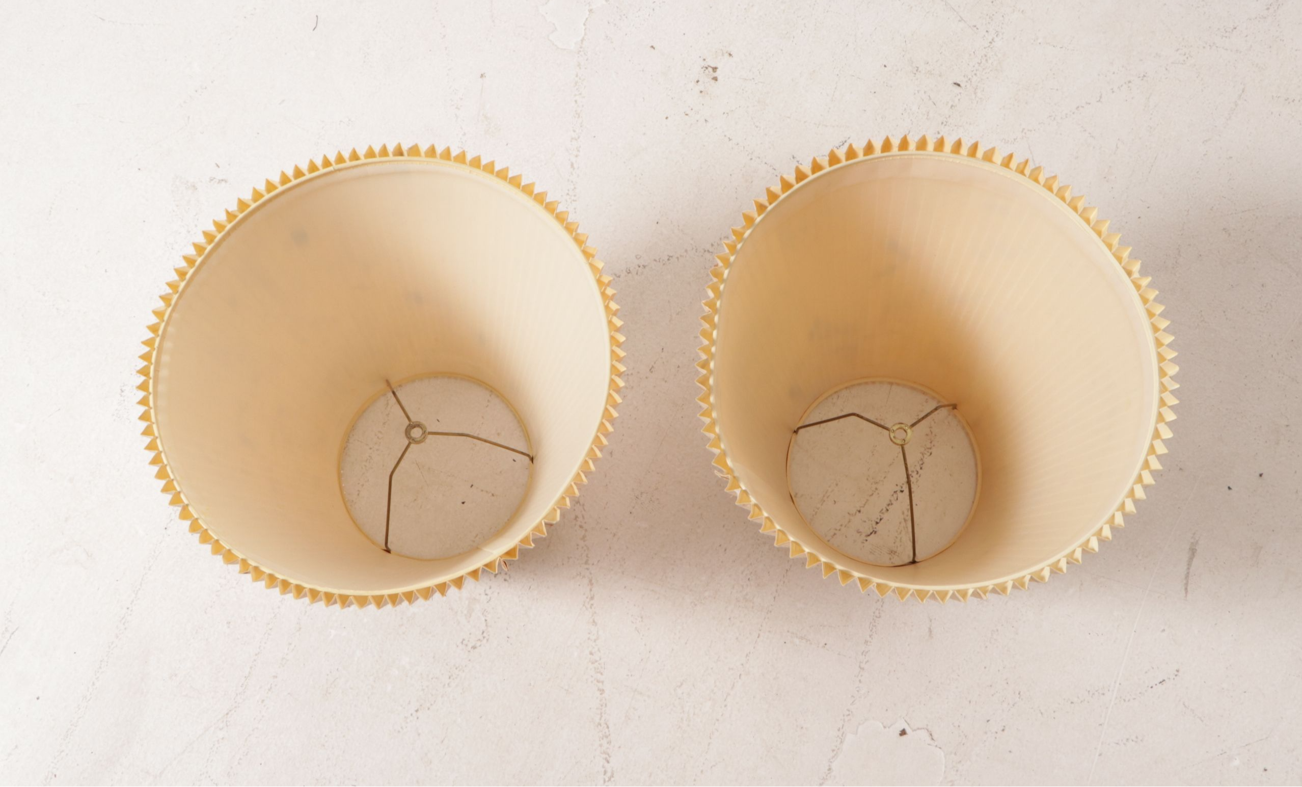 Mid Century Modern Striped Ceramic Table Lamps with Natural Fiber Pleated Shades