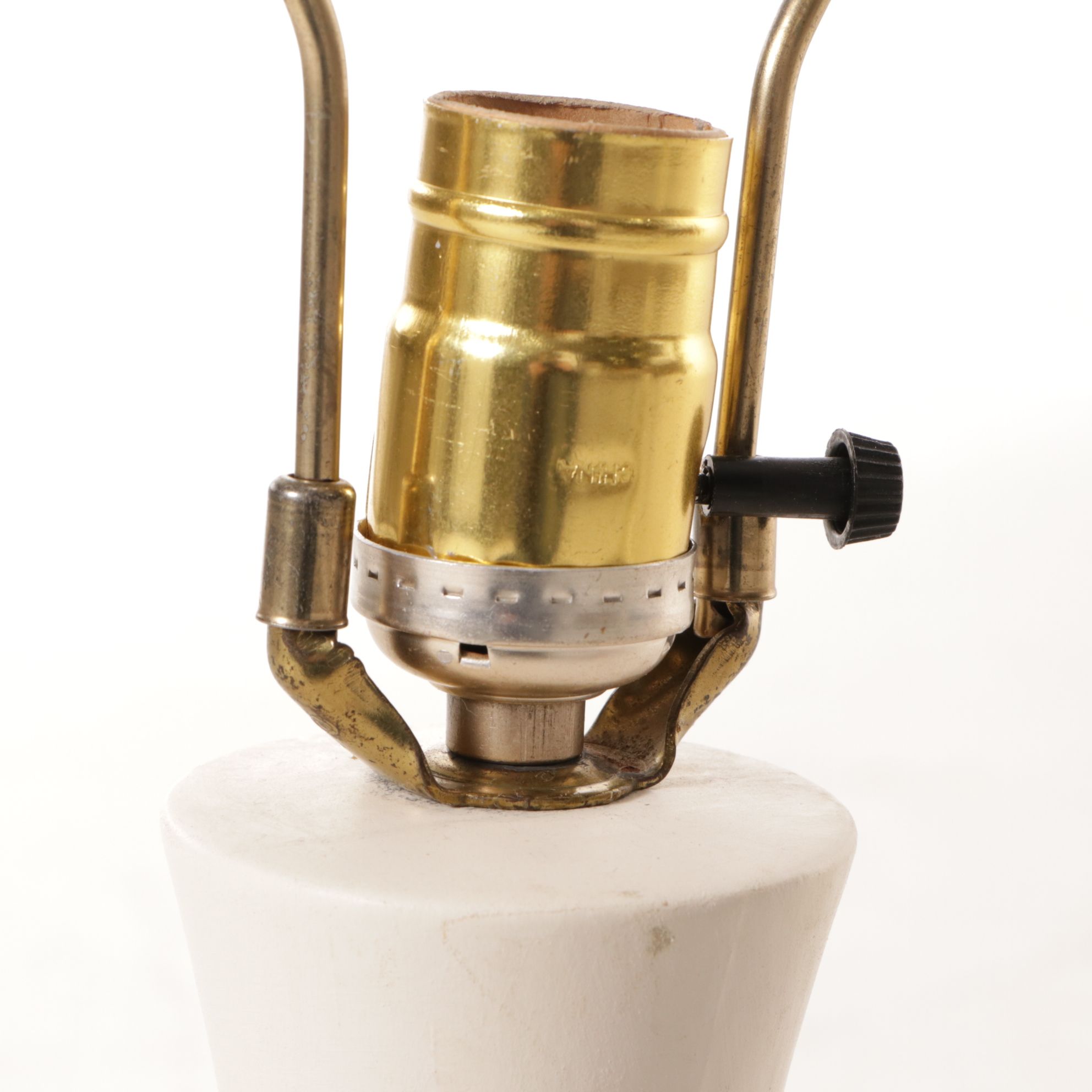 Mid Century Modern Striped Ceramic Table Lamps with Natural Fiber Pleated Shades