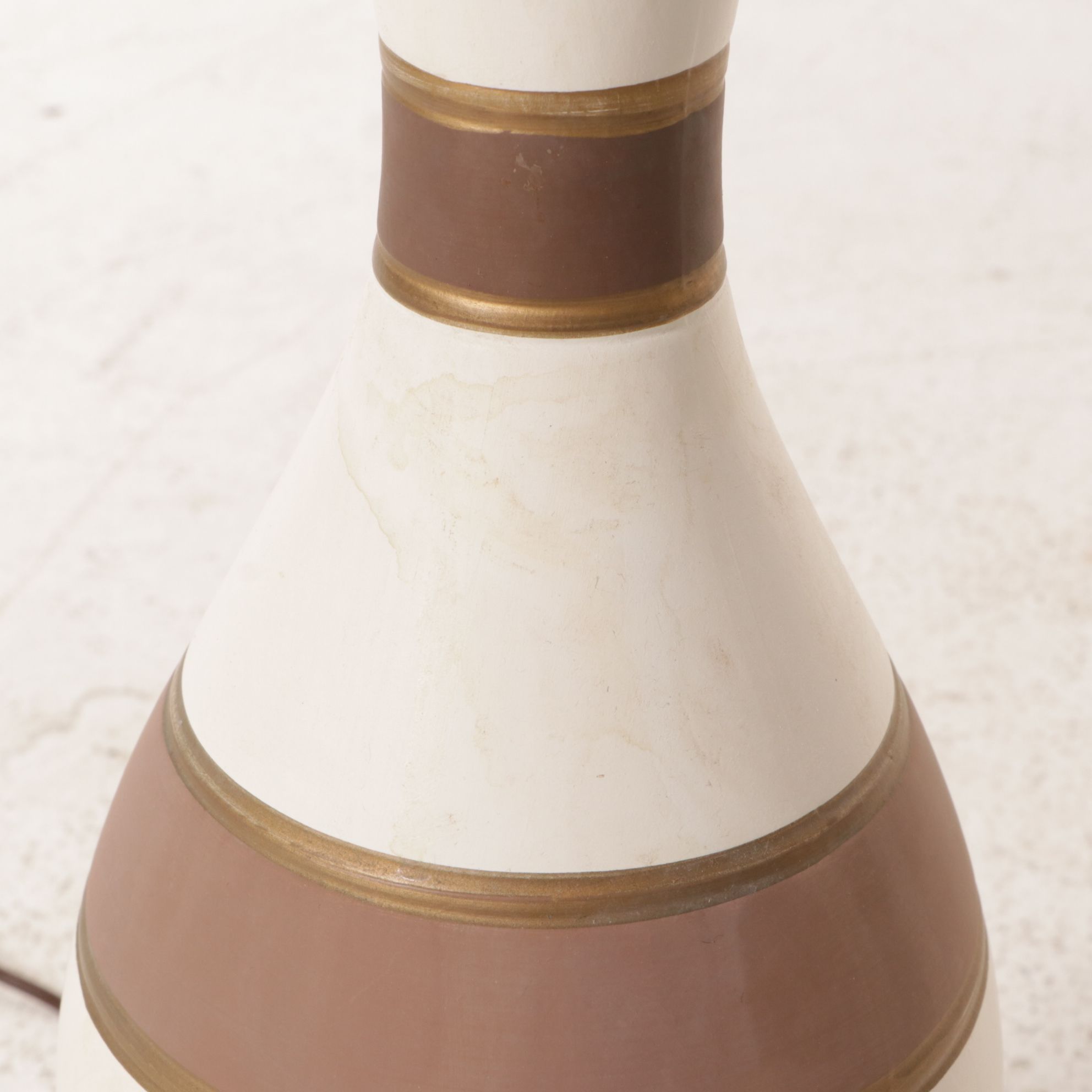 Mid Century Modern Striped Ceramic Table Lamps with Natural Fiber Pleated Shades