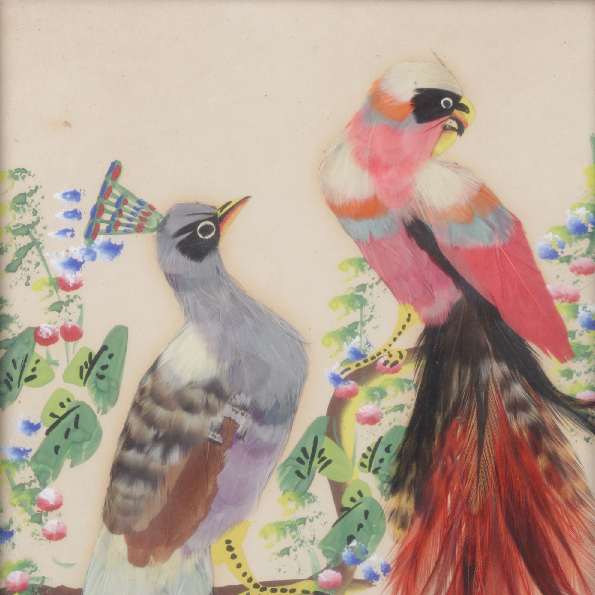 Mexican Feathercraft Compositions of Various Birds, Early to Mid-20th Century