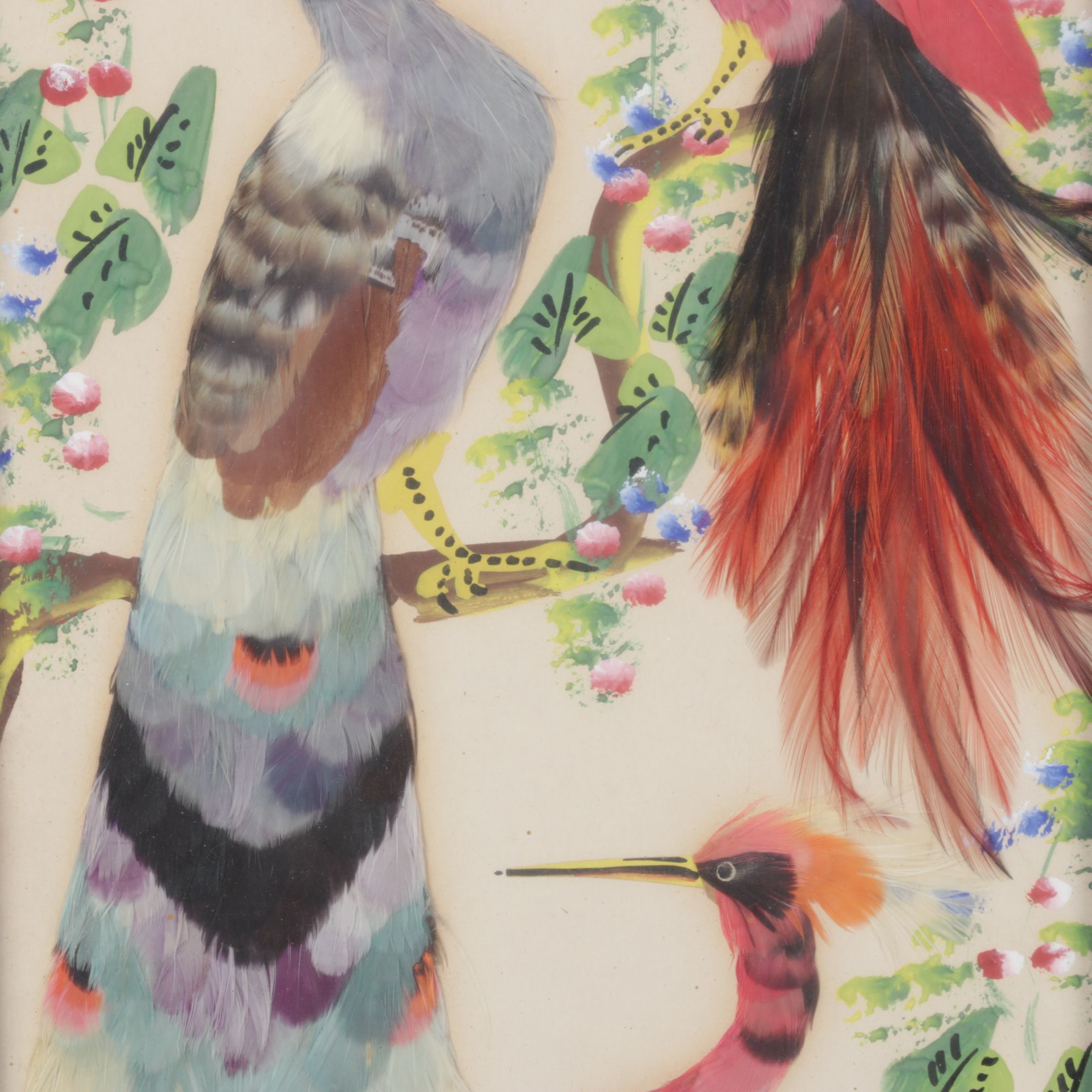 Mexican Feathercraft Compositions of Various Birds, Early to Mid-20th Century