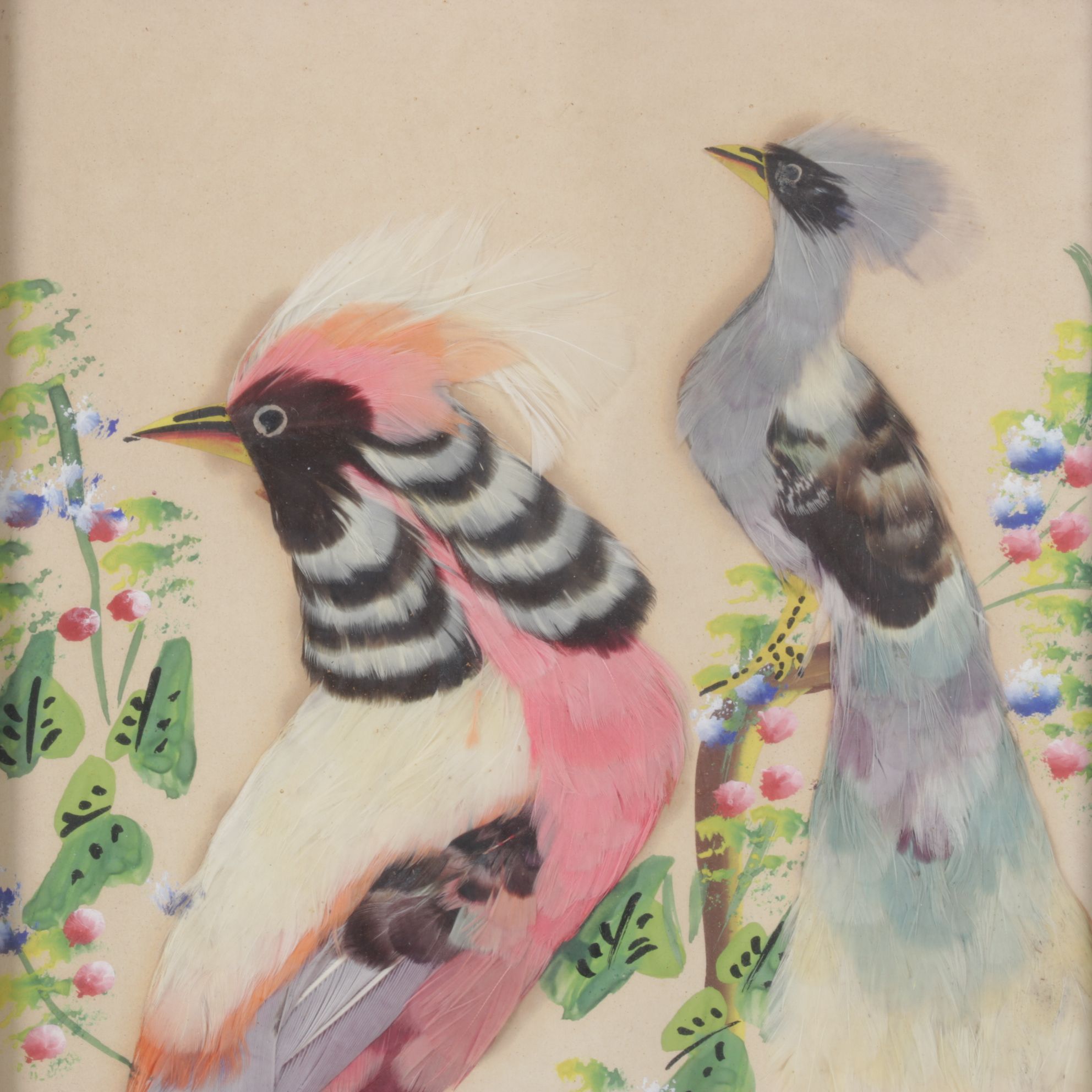 Mexican Feathercraft Compositions of Various Birds, Early to Mid-20th Century