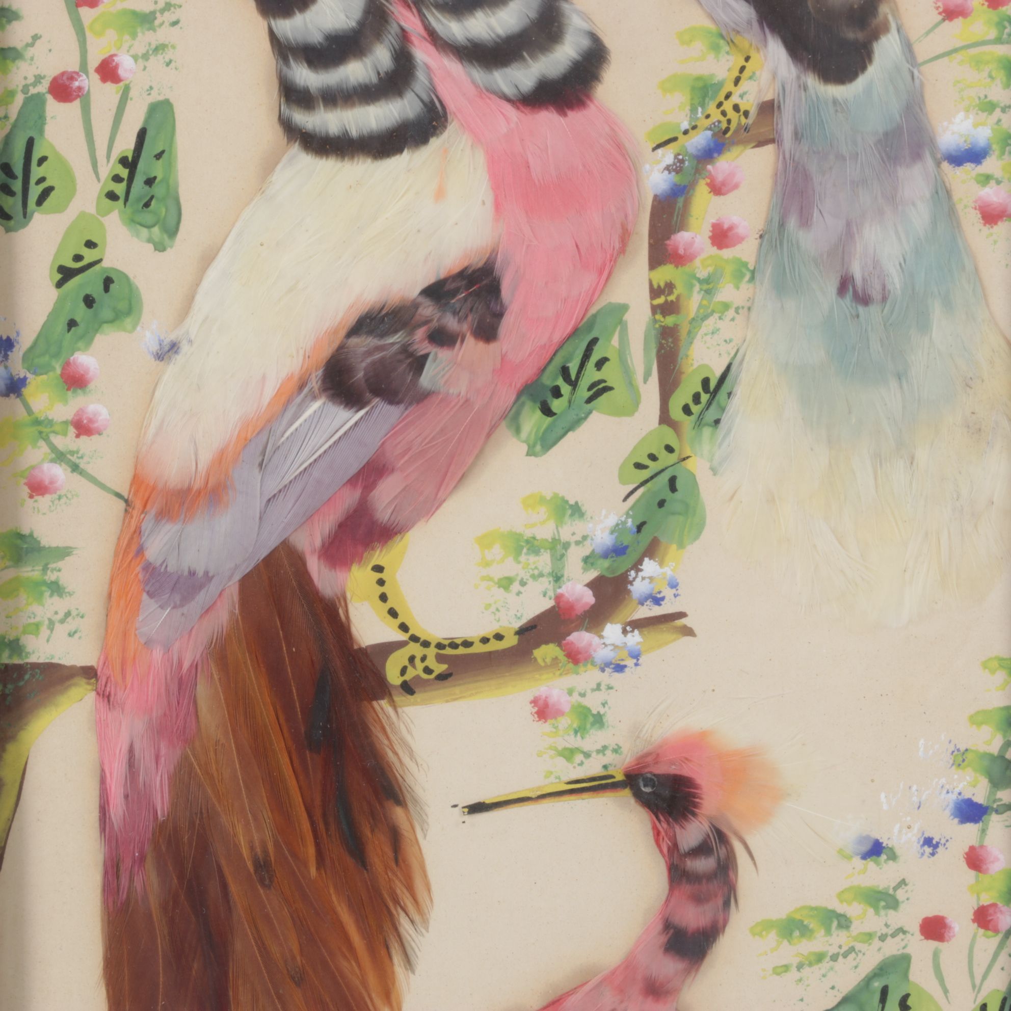 Mexican Feathercraft Compositions of Various Birds, Early to Mid-20th Century