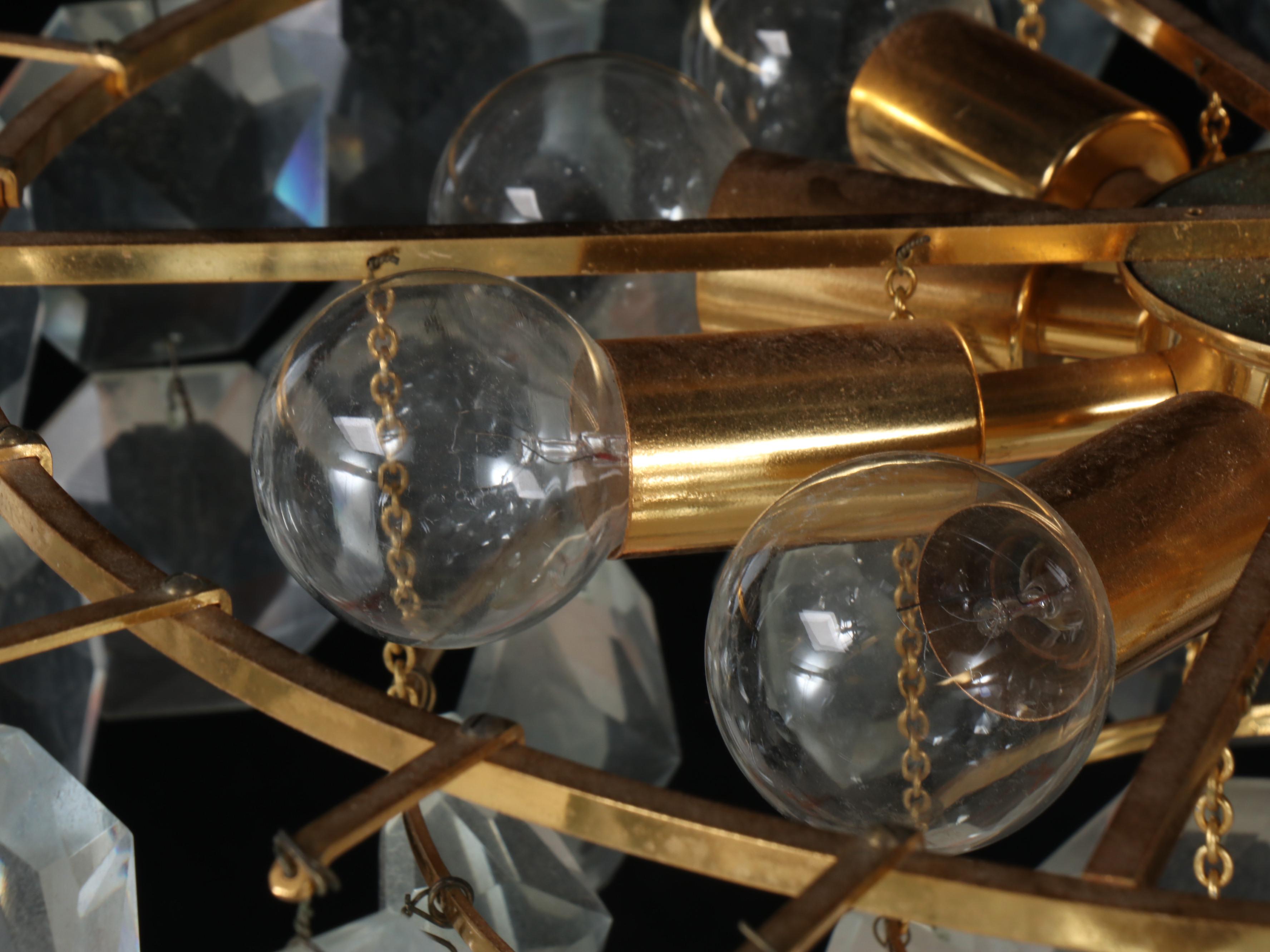 Austrian Modern Style Tiered Glass and Gilt Brass Ten-Light Chandelier