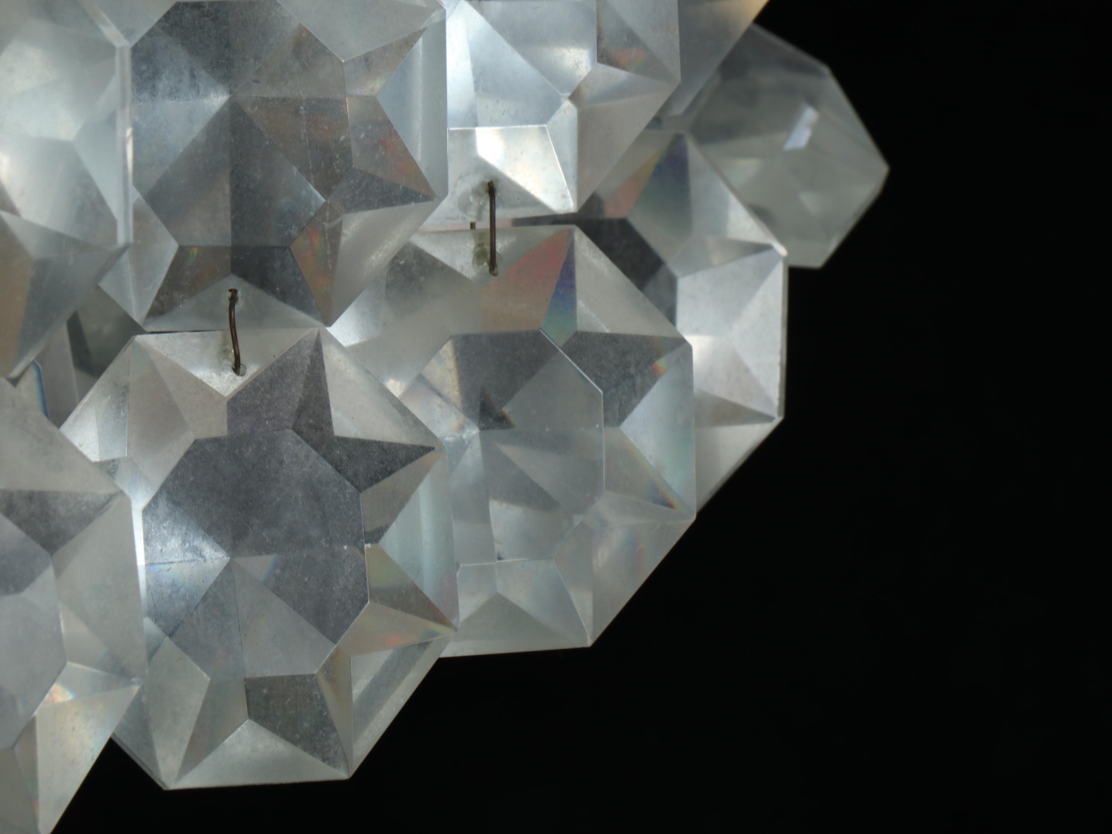 Austrian Modern Style Tiered Glass and Gilt Brass Ten-Light Chandelier