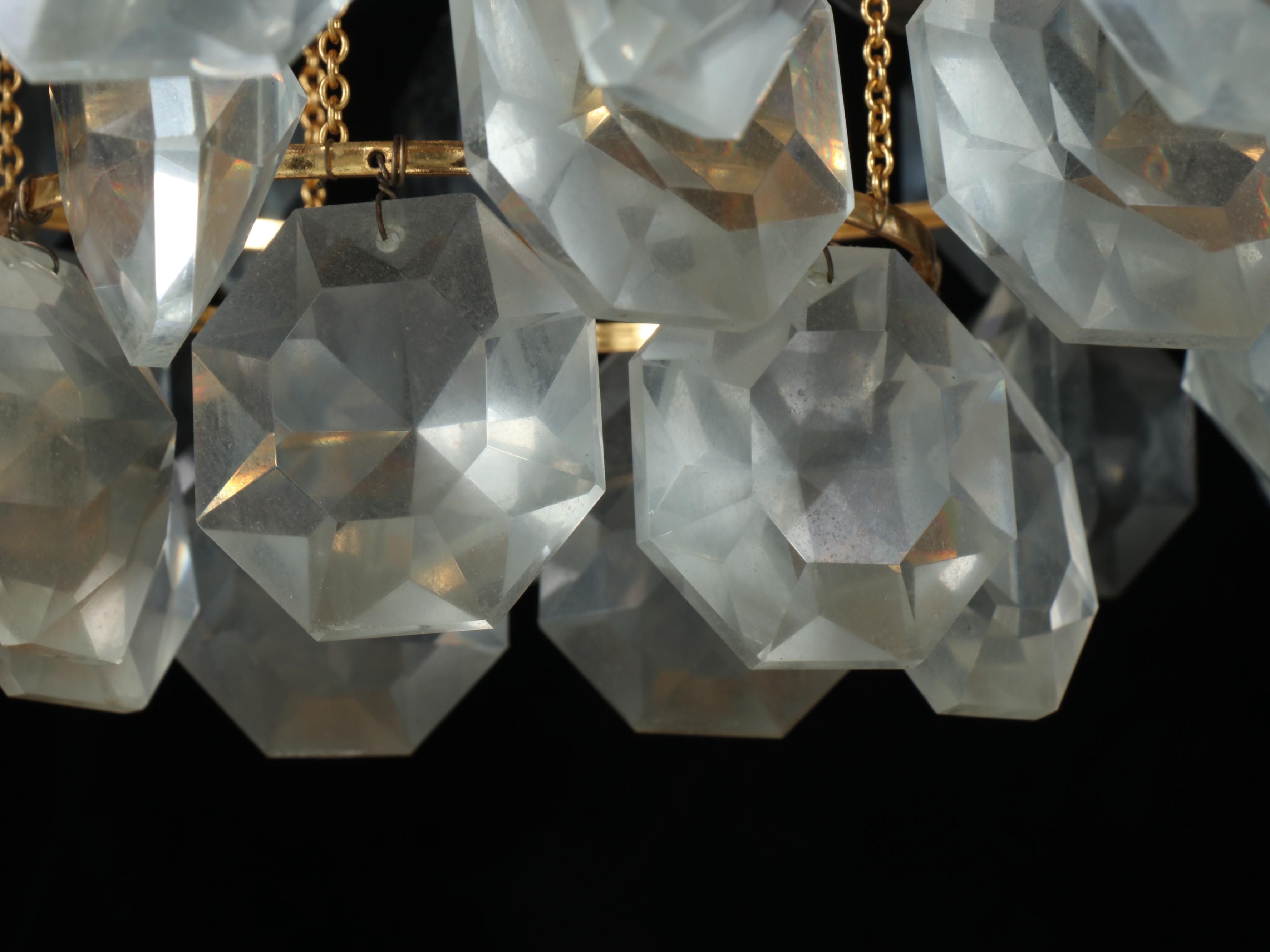 Austrian Modern Style Tiered Glass and Gilt Brass Ten-Light Chandelier