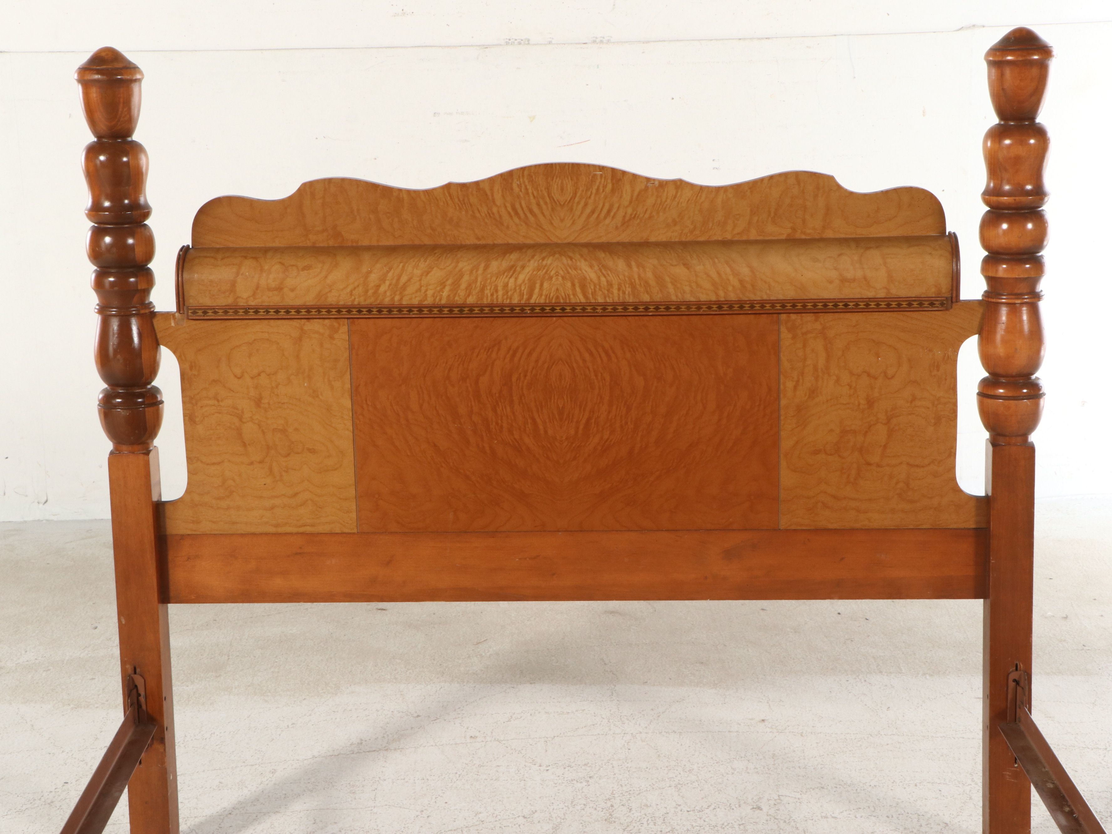 American Art Deco Style Maple and Mixed Wood Four-Poster Bed Frame