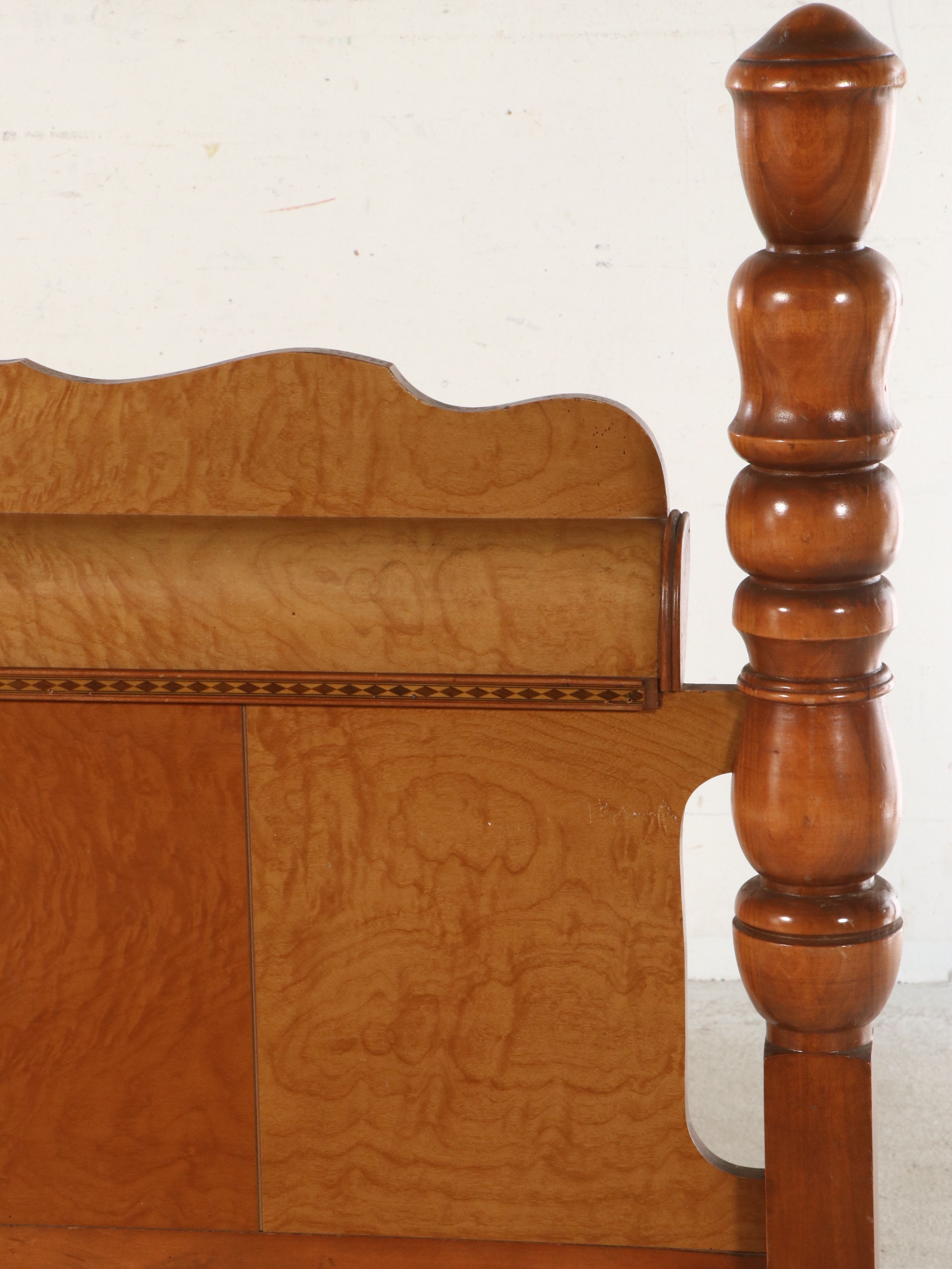 American Art Deco Style Maple and Mixed Wood Four-Poster Bed Frame