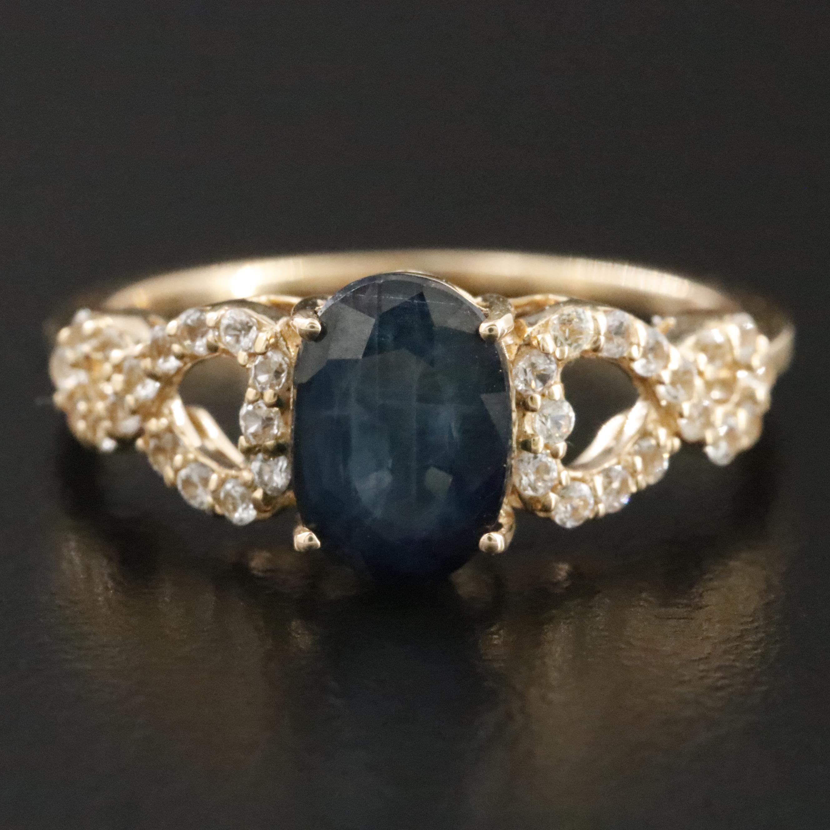 14K 1.71 CT Sapphire and White Sapphire Ring with IGI Jewelry Report