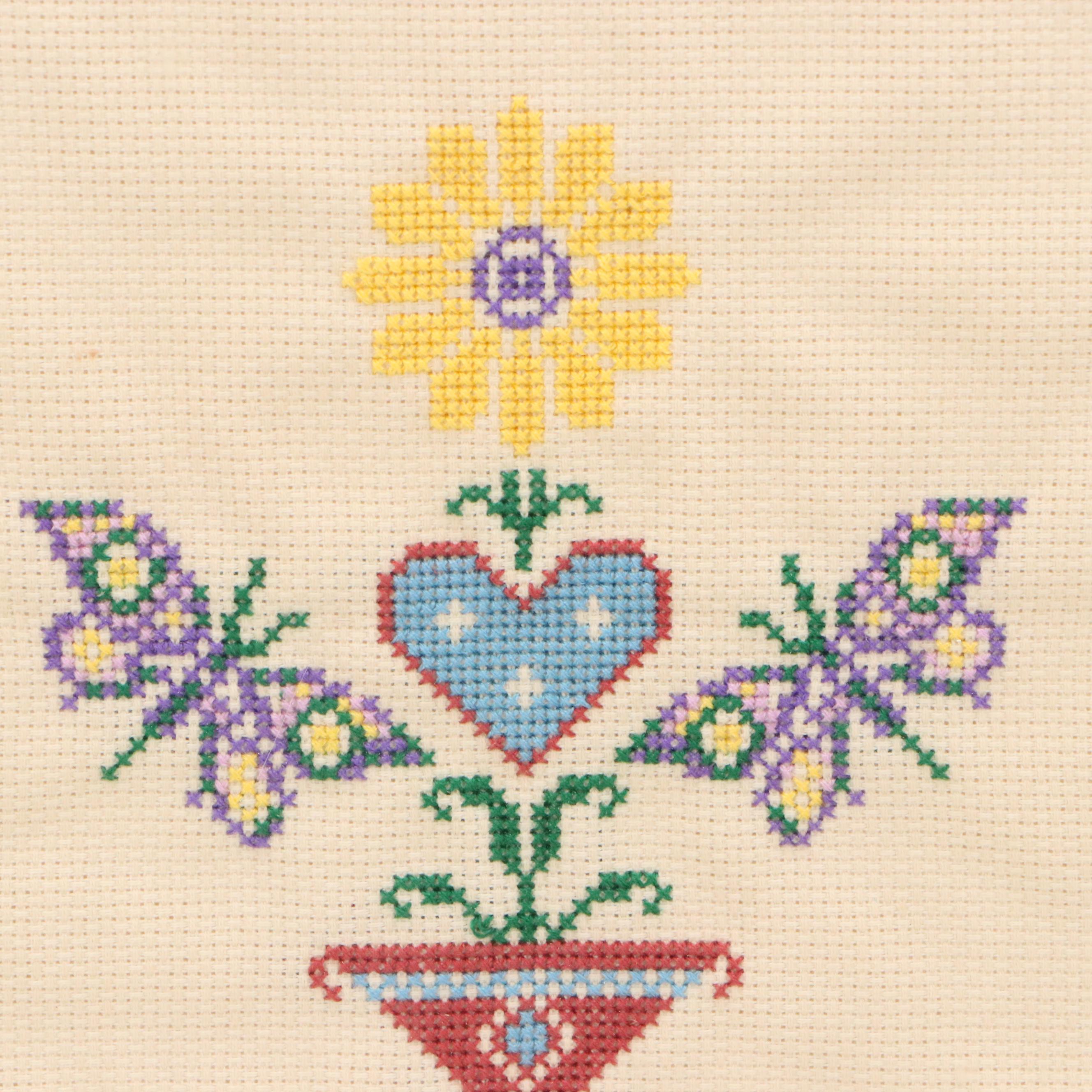 Cross-Stitch Verse Floral Border, Mid to Late 20th Century