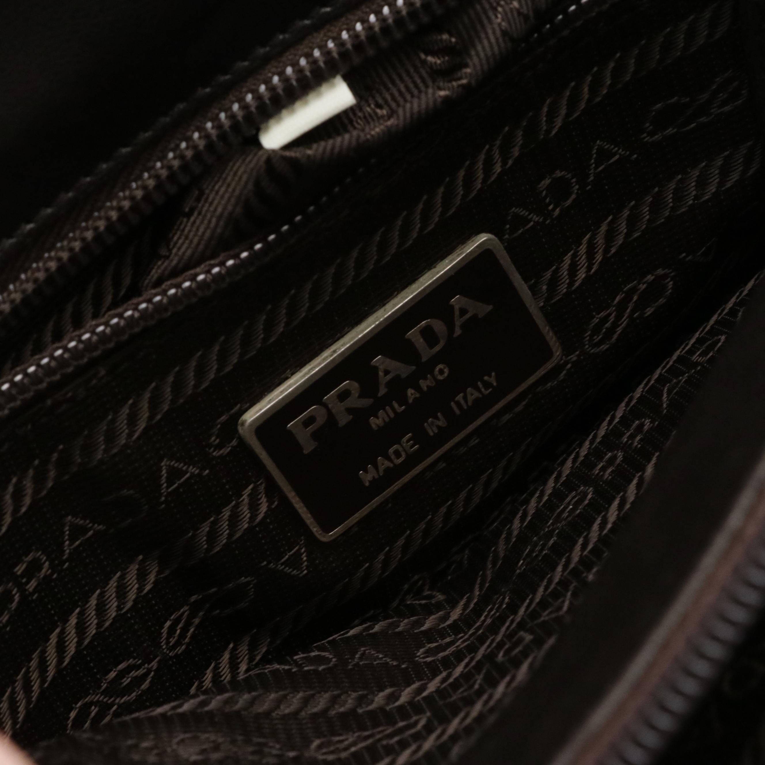 Prada Middle Zip Tote in Dark Brown Lambskin Leather