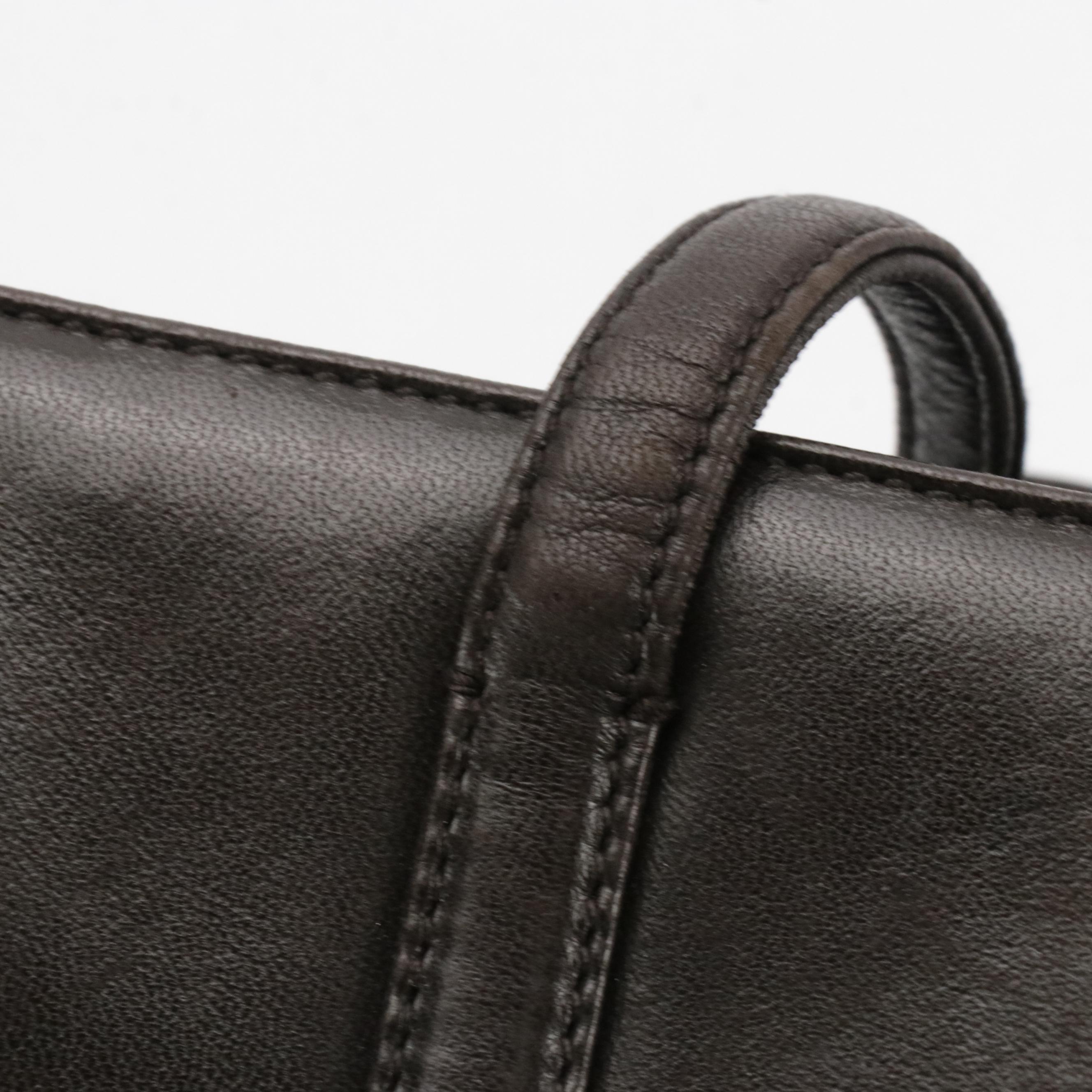 Prada Middle Zip Tote in Dark Brown Lambskin Leather