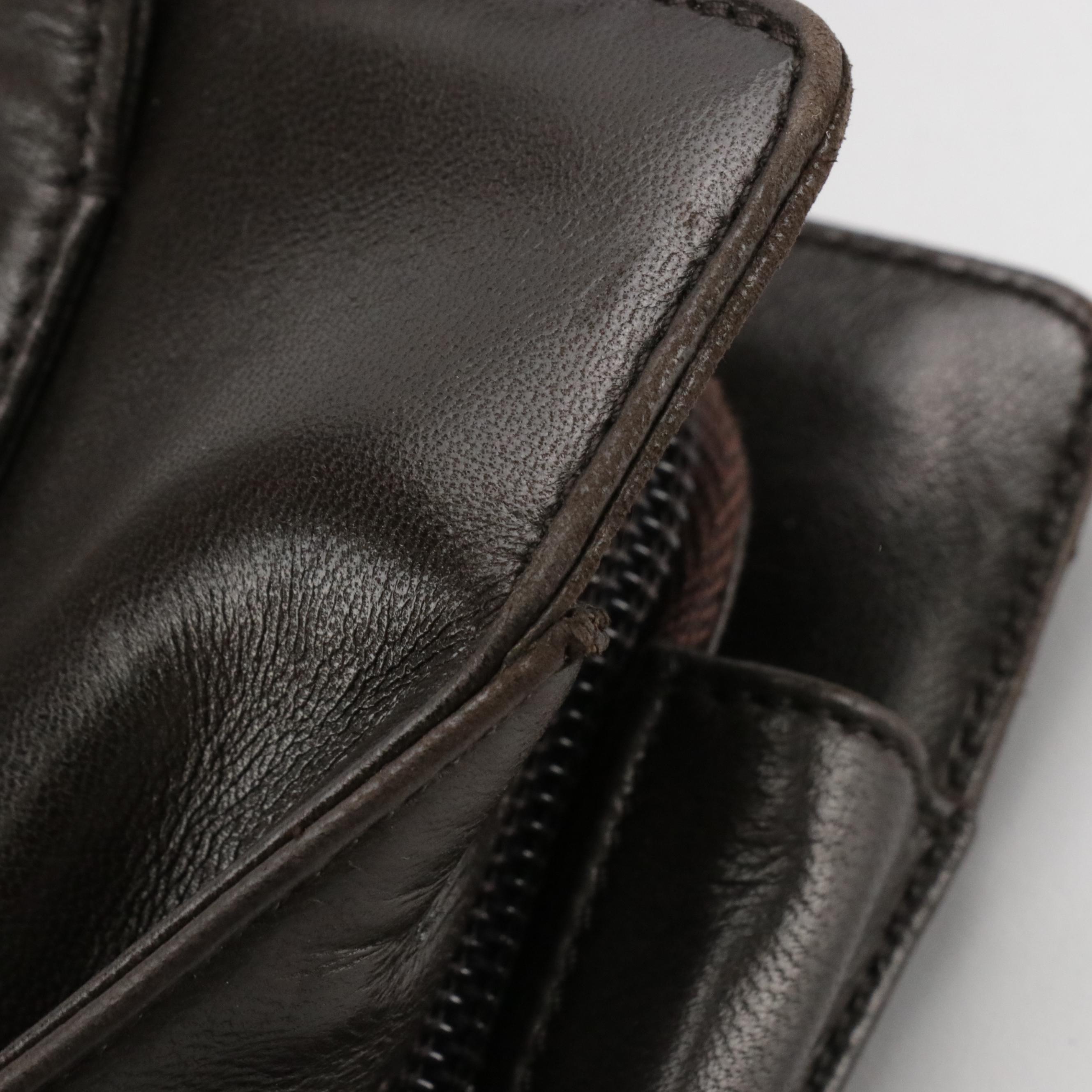 Prada Middle Zip Tote in Dark Brown Lambskin Leather