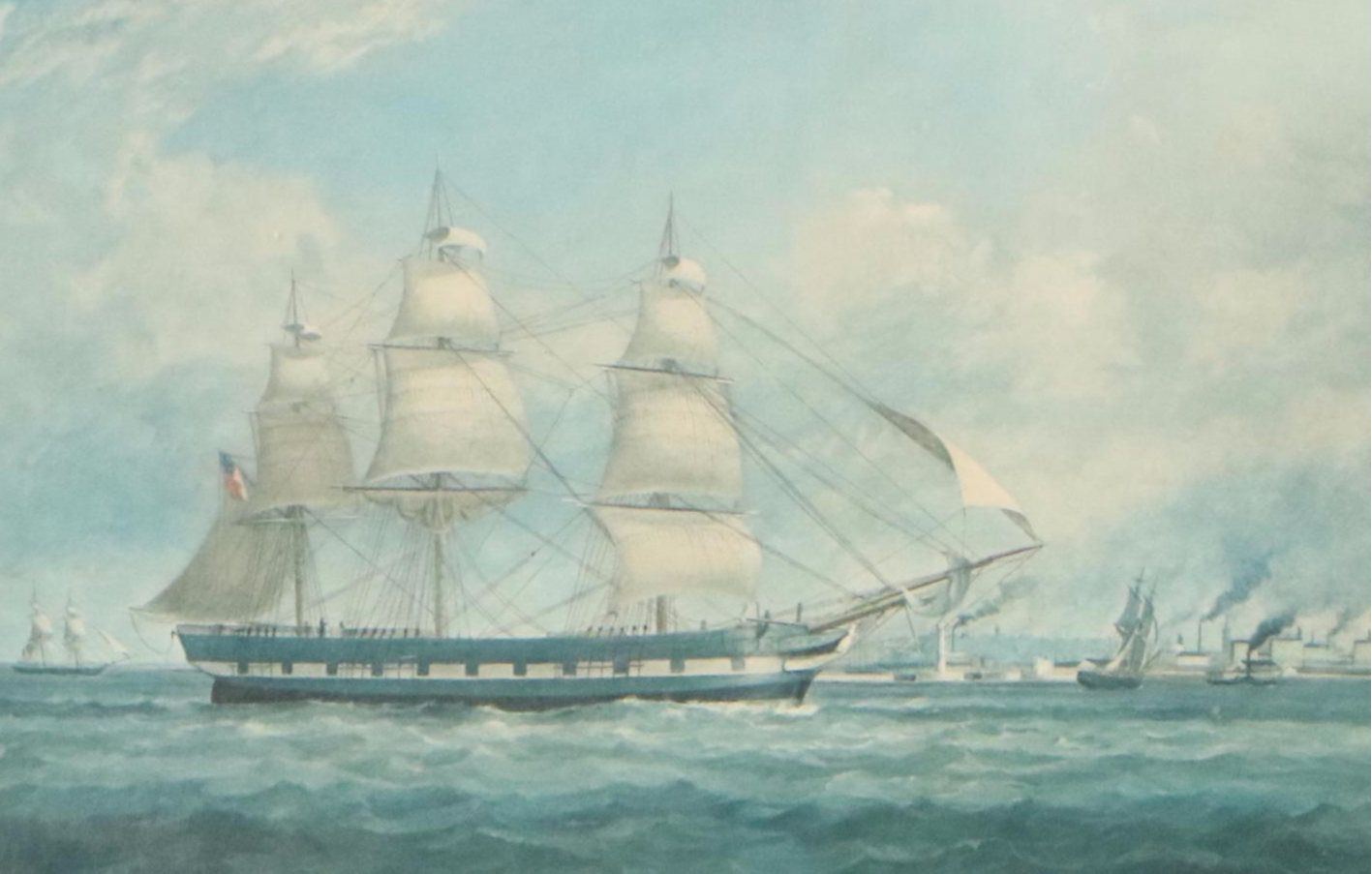 Rotogravure of Large Sailing Ship, Early 20th Century