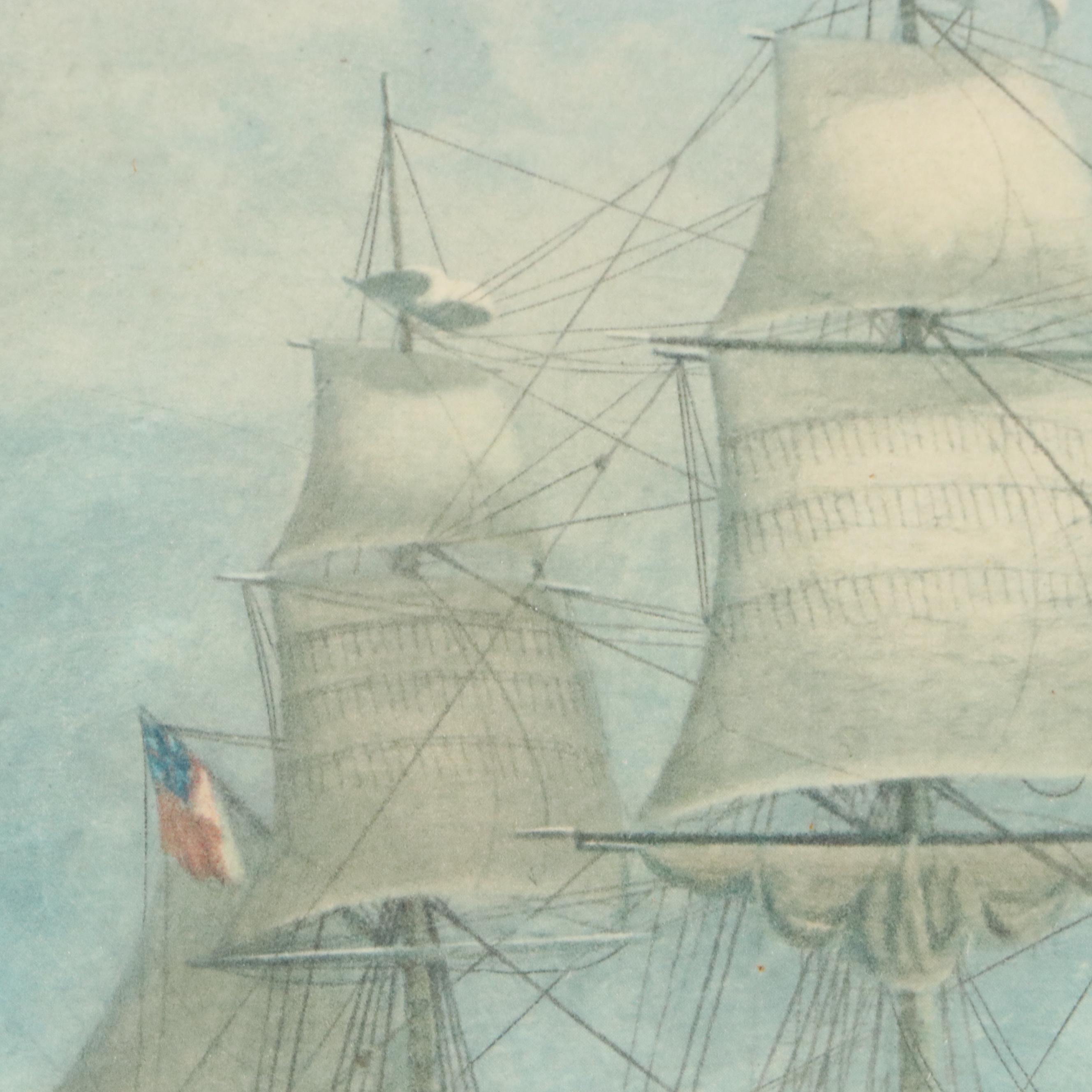 Rotogravure of Large Sailing Ship, Early 20th Century