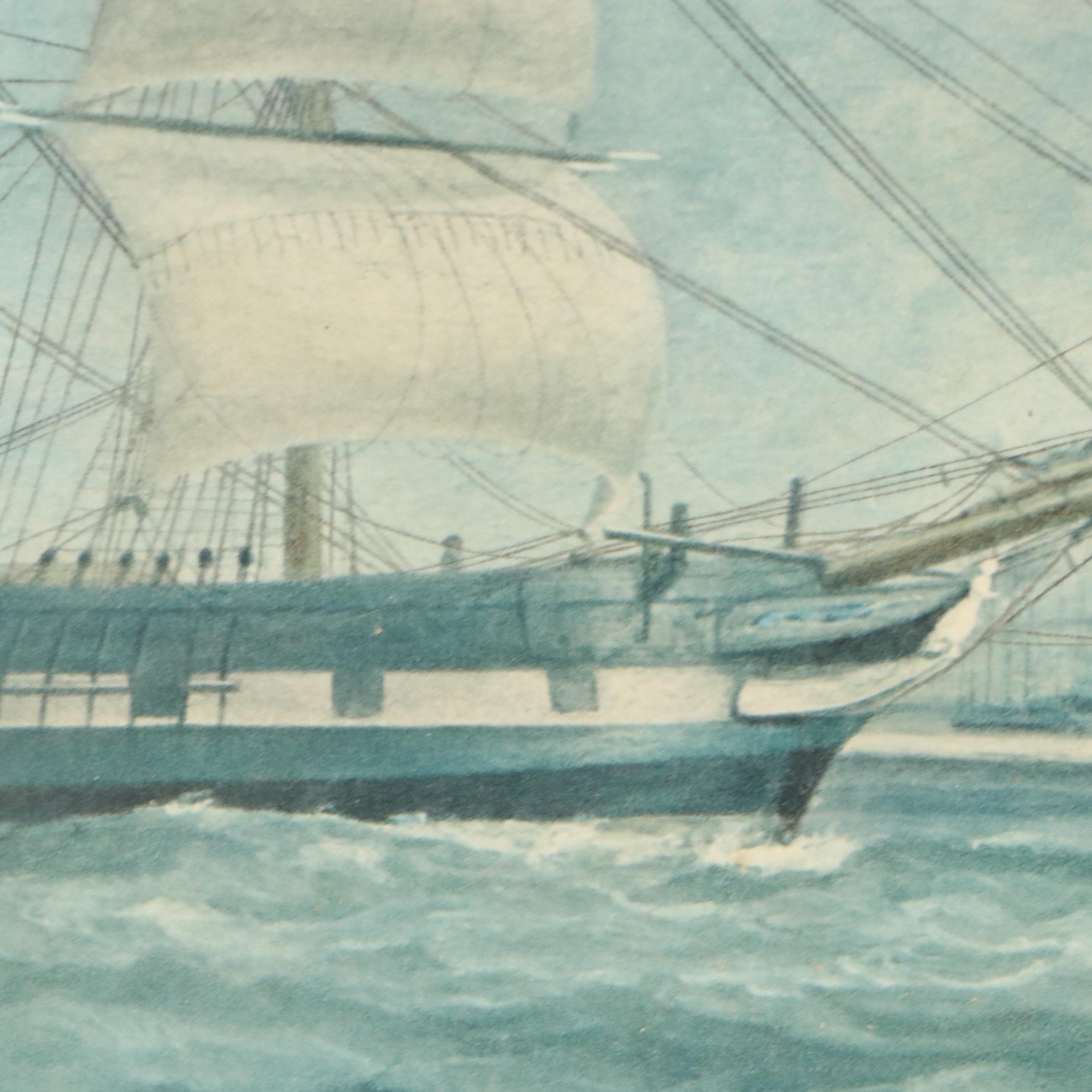 Rotogravure of Large Sailing Ship, Early 20th Century