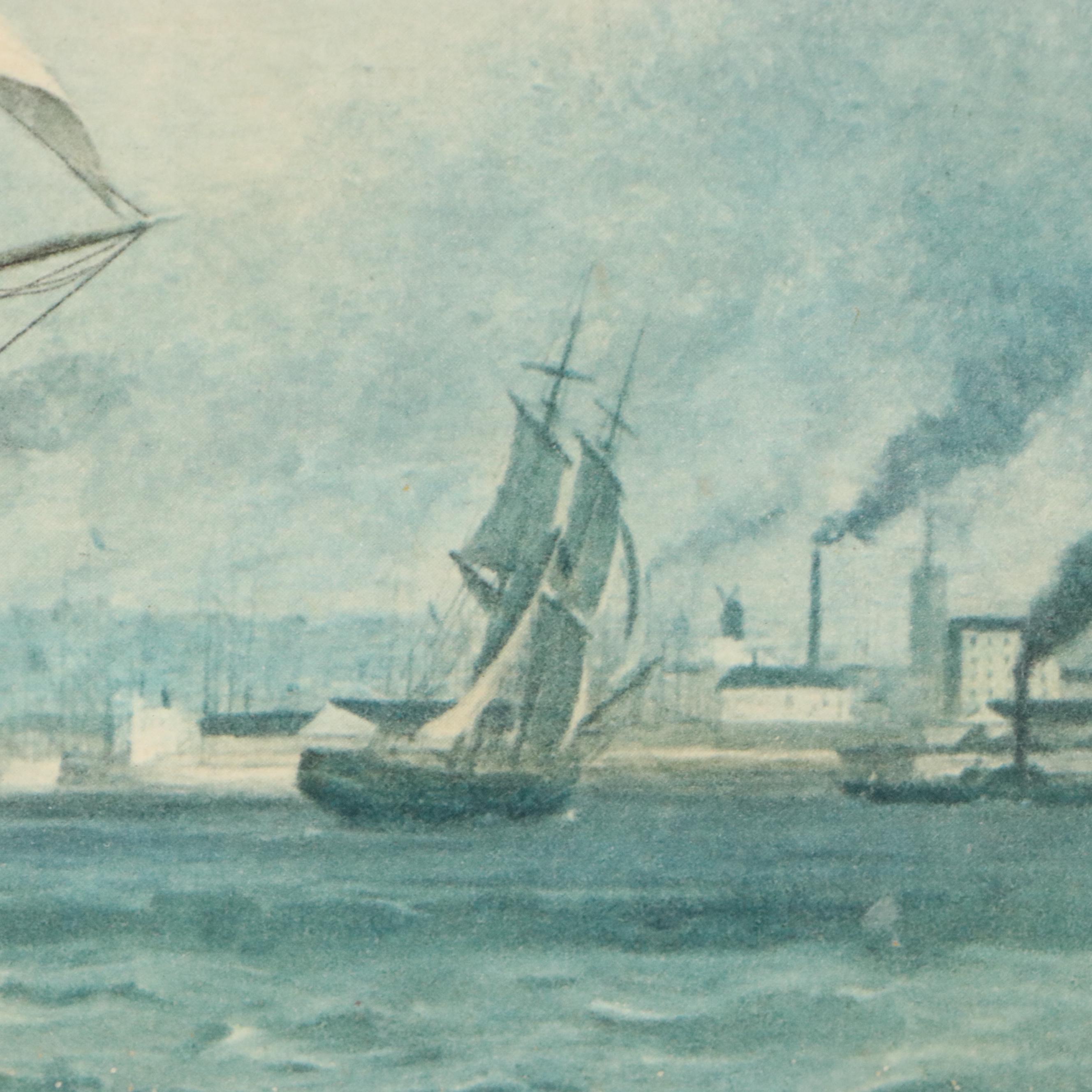 Rotogravure of Large Sailing Ship, Early 20th Century