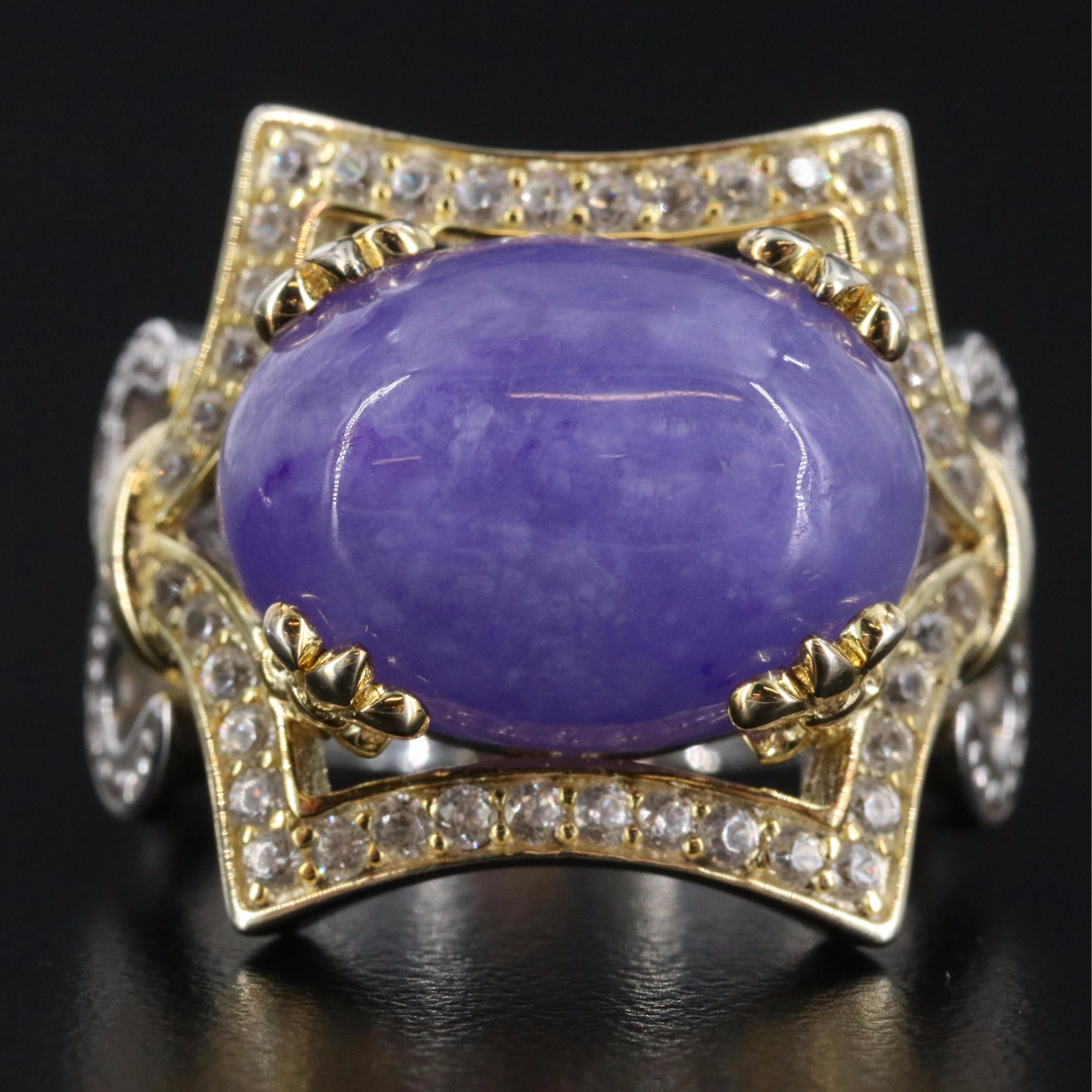 Sterling Jadeite and White Zircon Ring