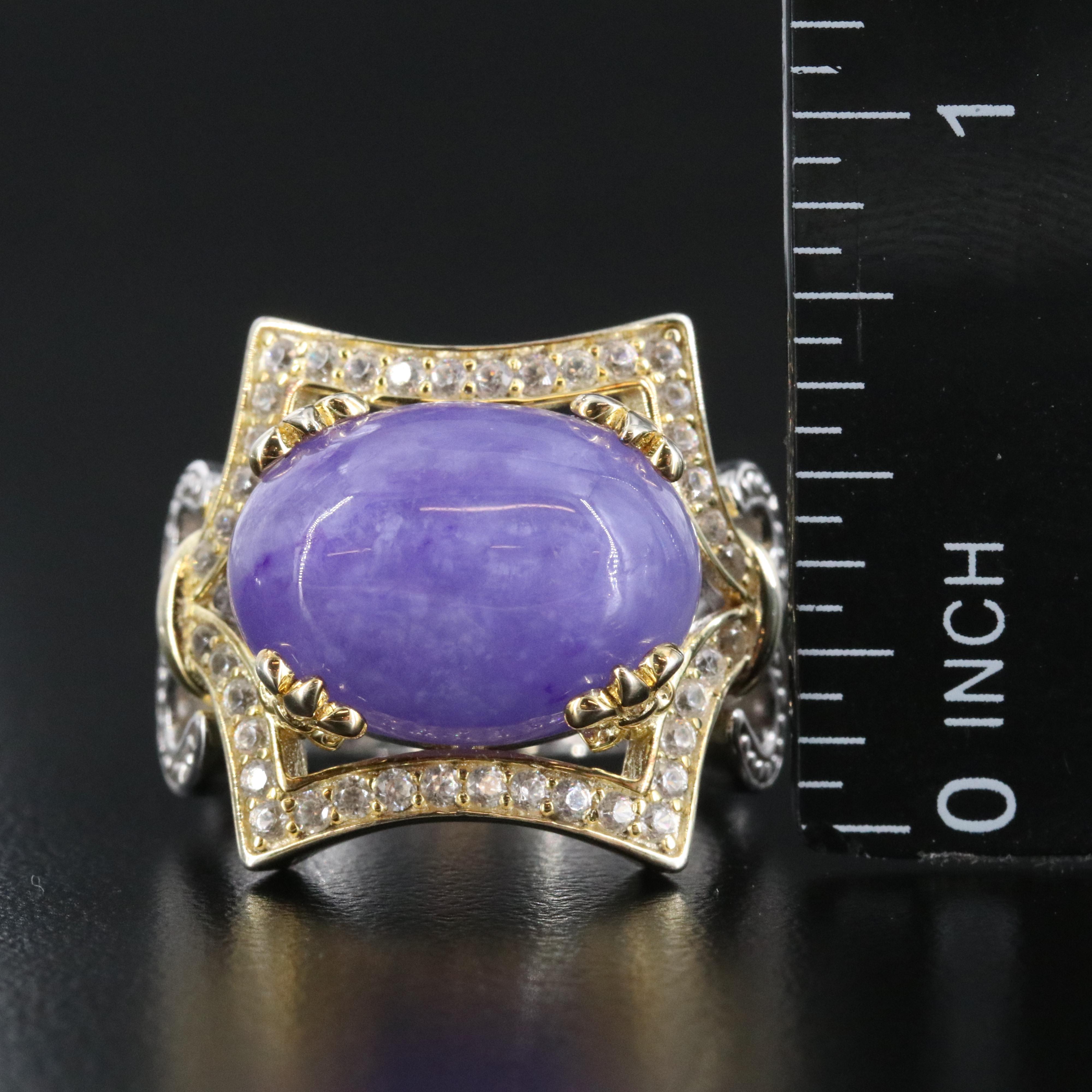 Sterling Jadeite and White Zircon Ring