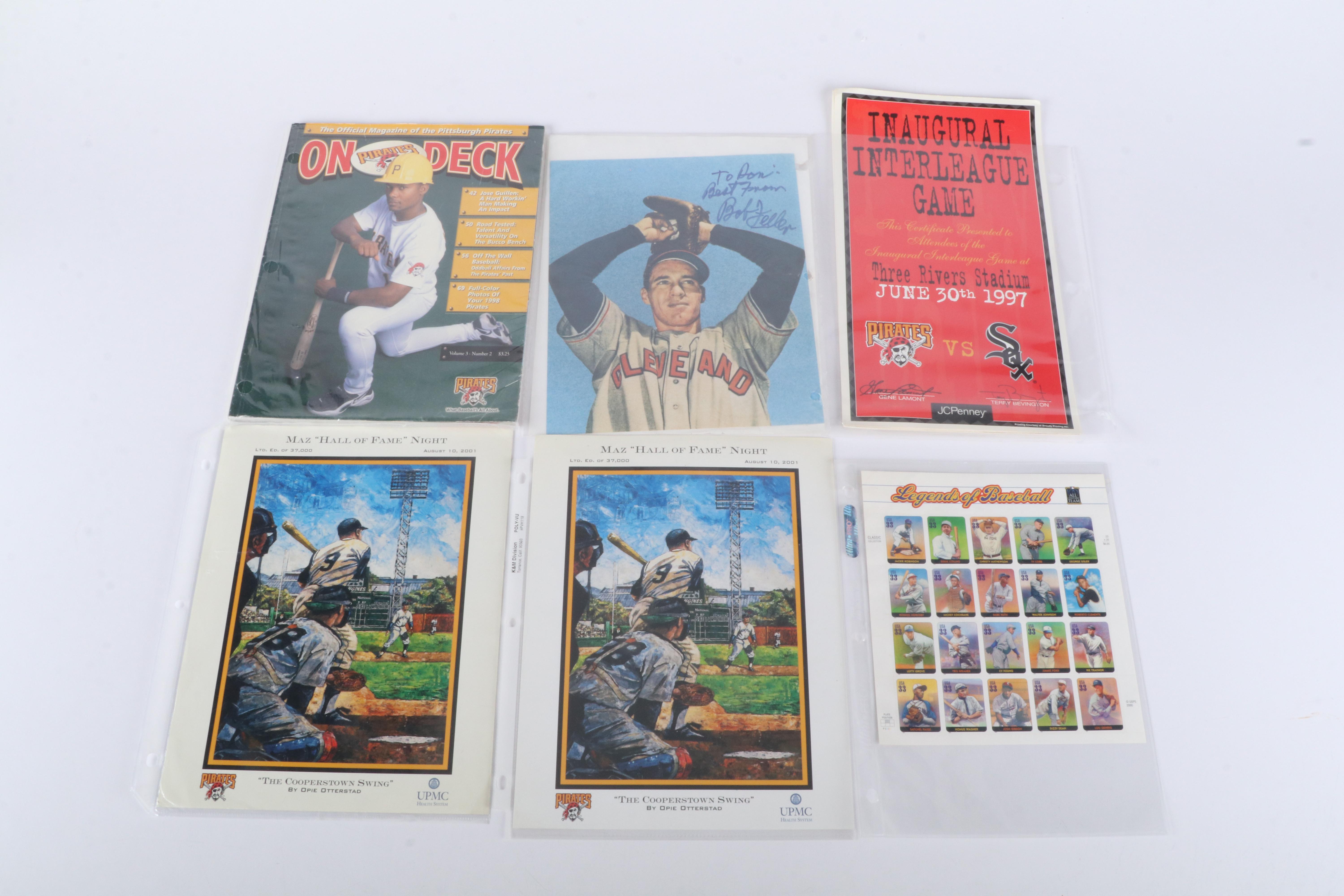 Pittsburgh Pirates Programs with Bob Feller Signed Print and More