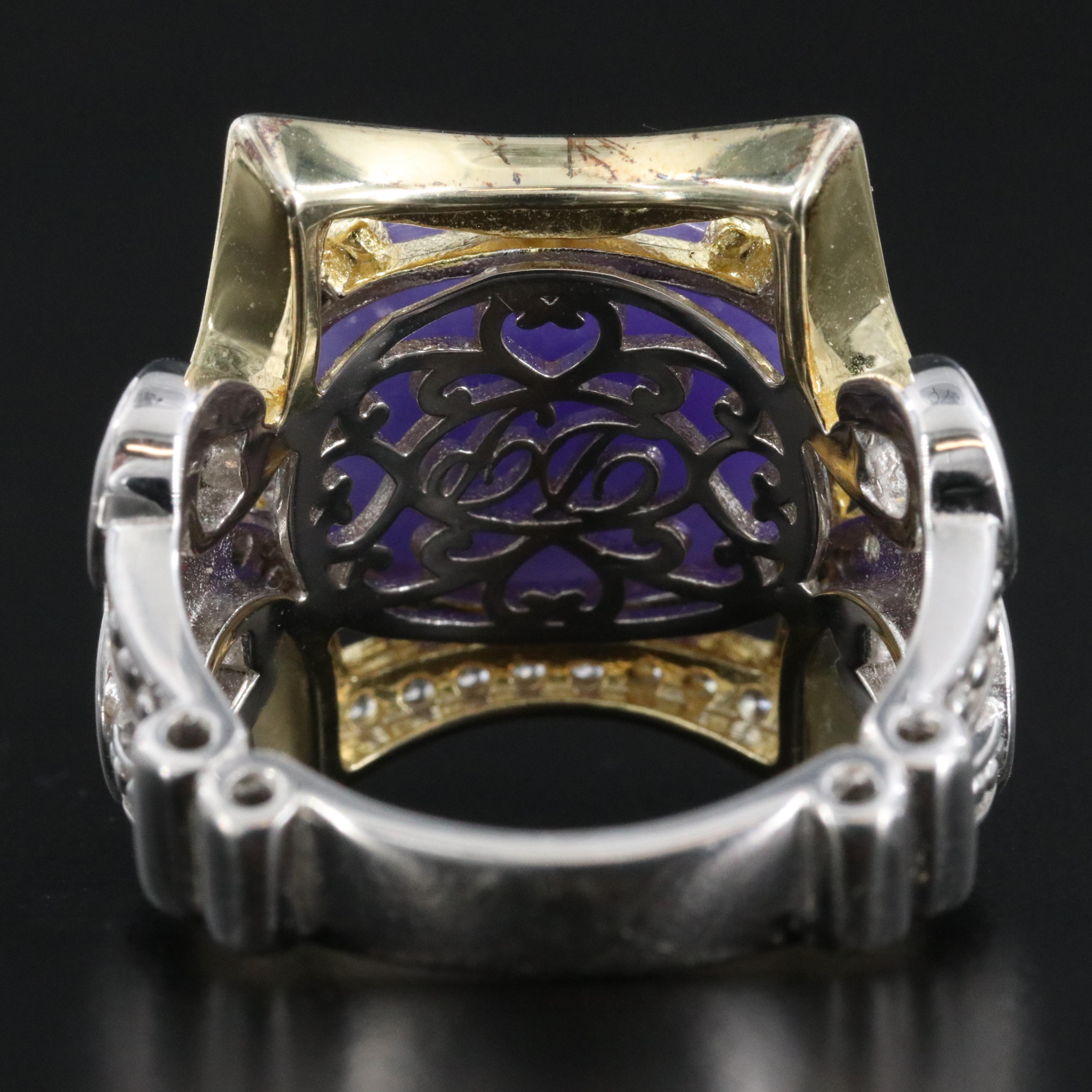 Sterling Jadeite and White Zircon Ring