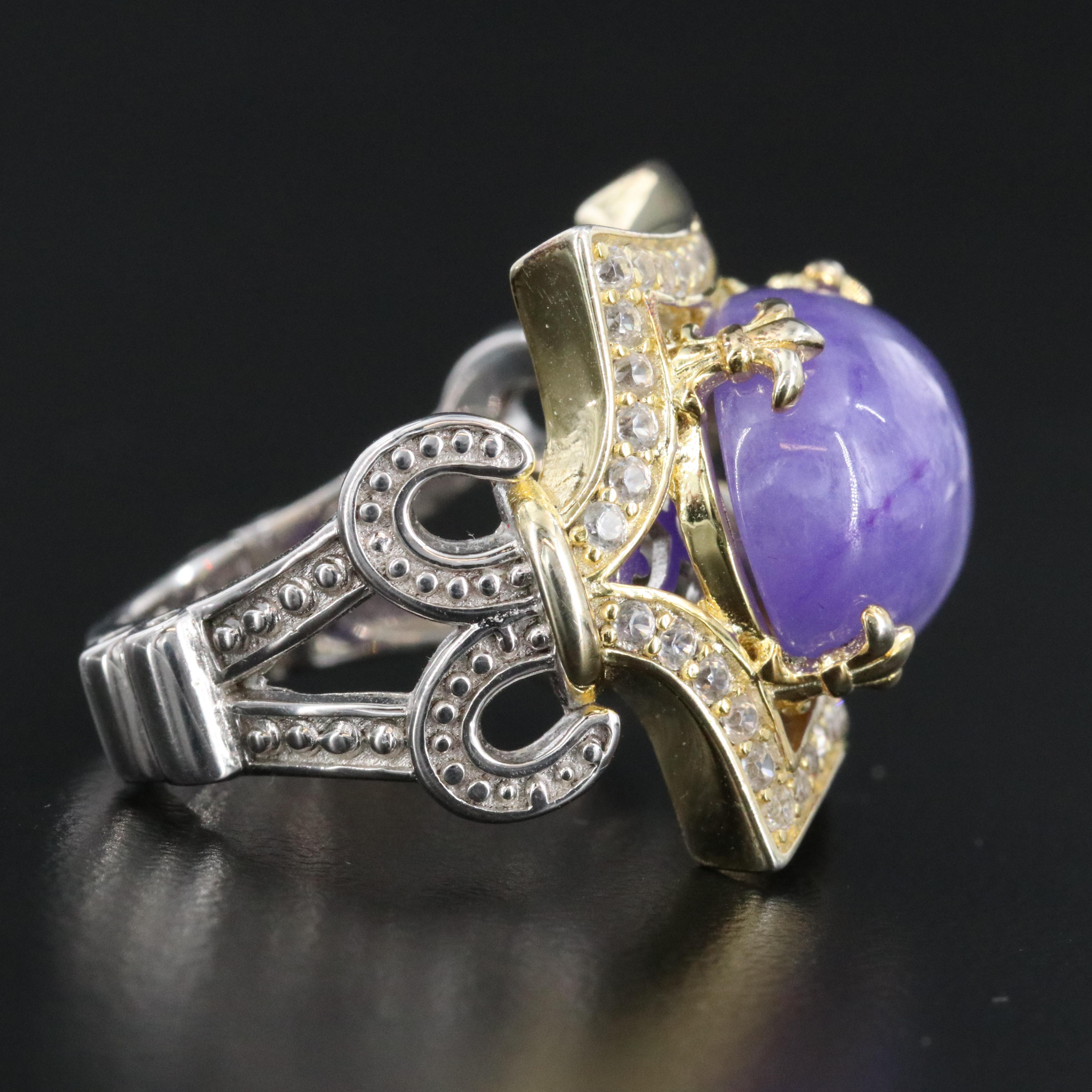 Sterling Jadeite and White Zircon Ring