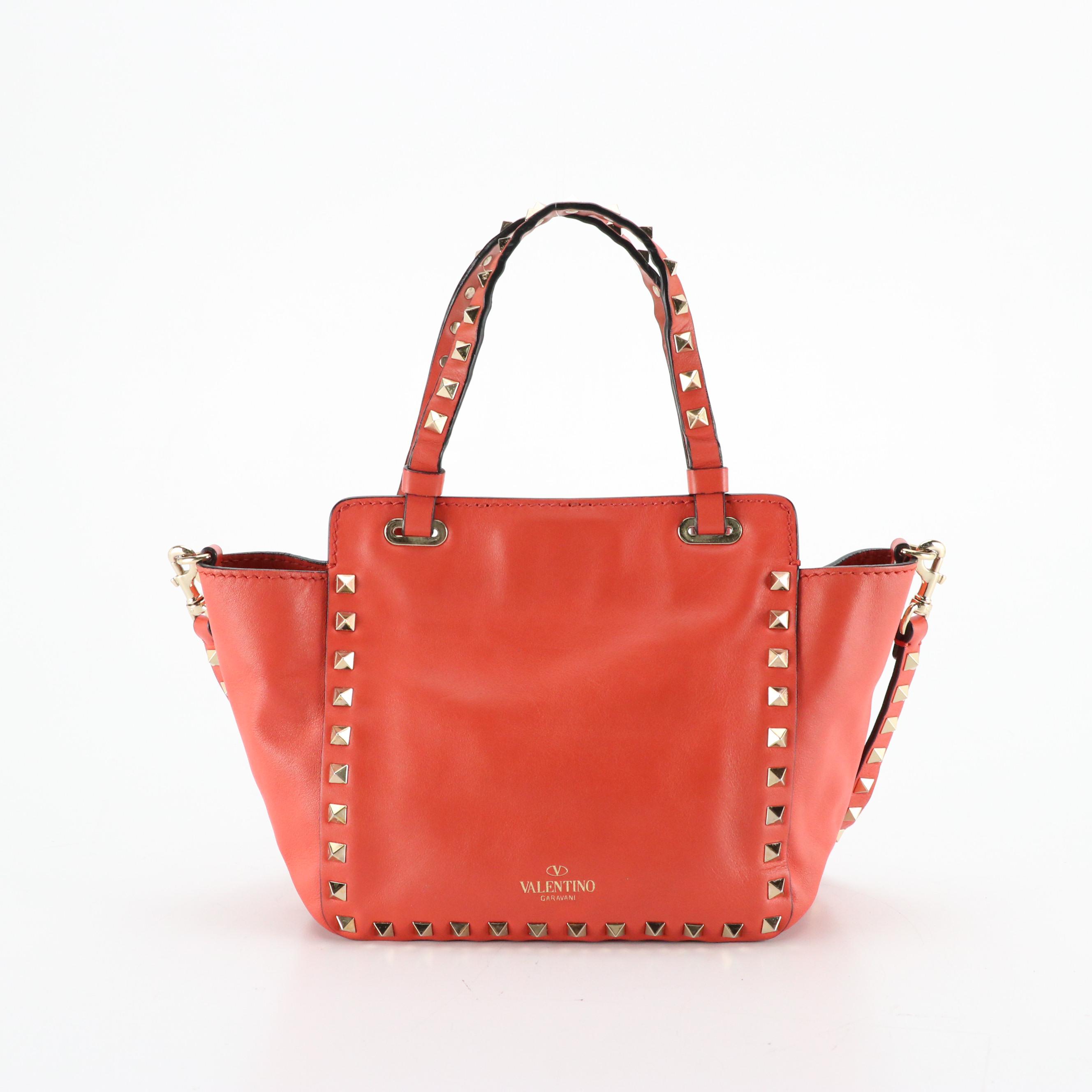 Valentino Garavani Mini Rockstud Two-Way Tote in Coral Calfskin Leather