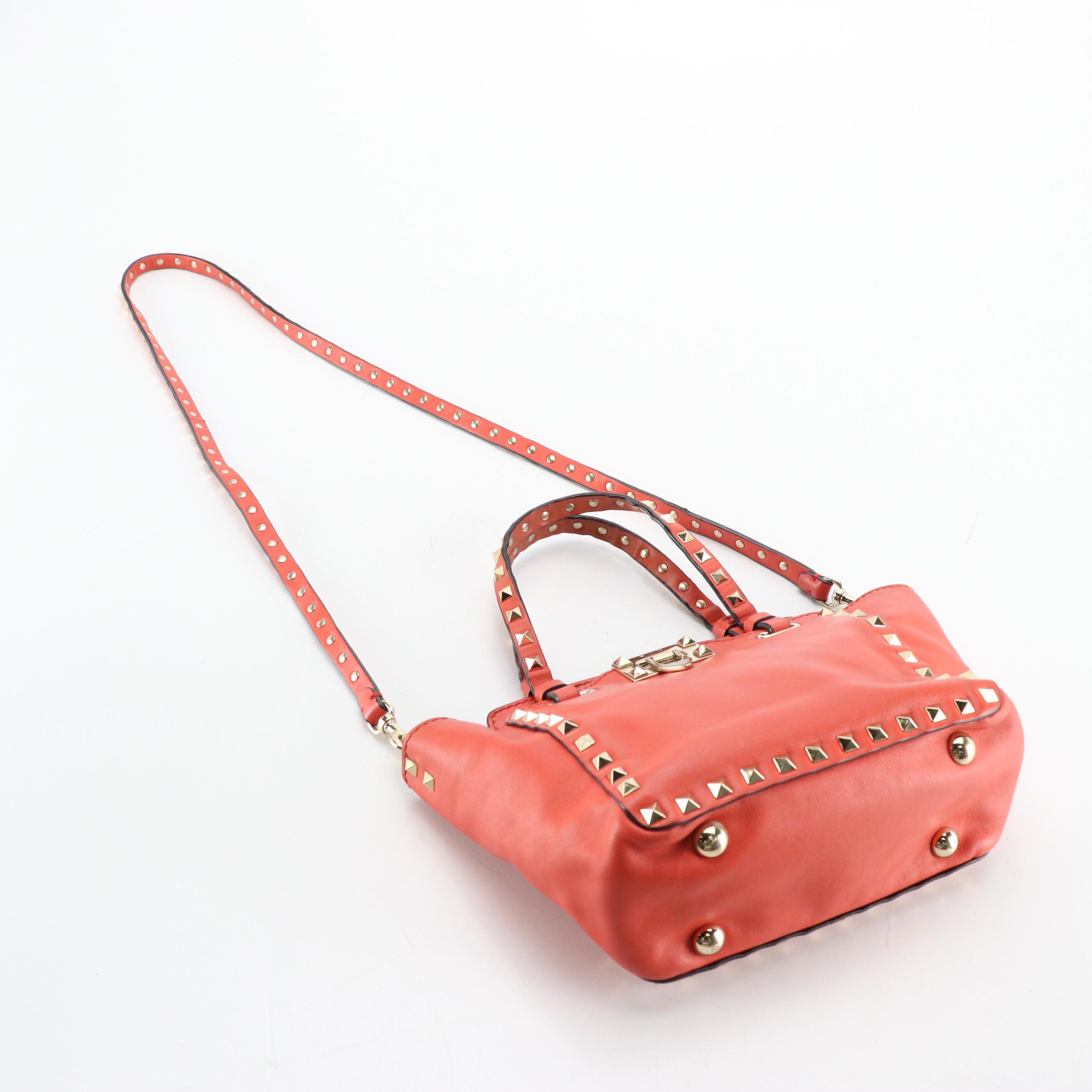 Valentino Garavani Mini Rockstud Two-Way Tote in Coral Calfskin Leather