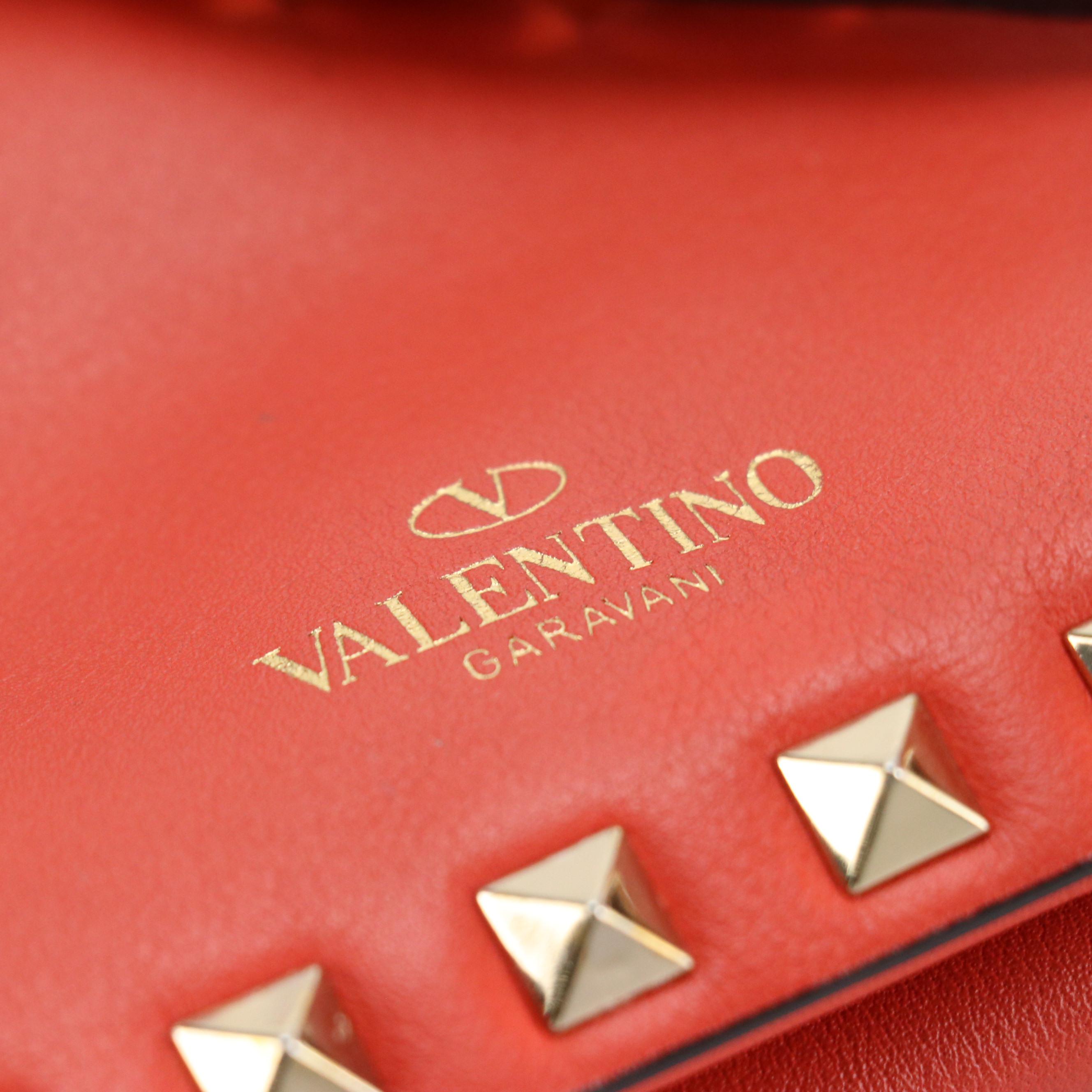 Valentino Garavani Mini Rockstud Two-Way Tote in Coral Calfskin Leather