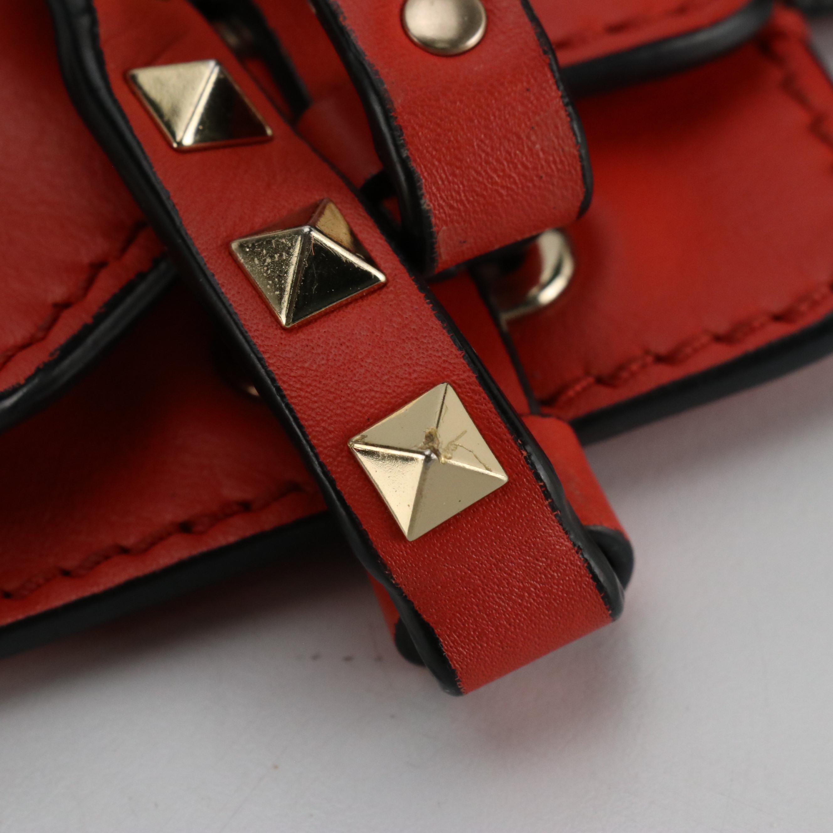 Valentino Garavani Mini Rockstud Two-Way Tote in Coral Calfskin Leather